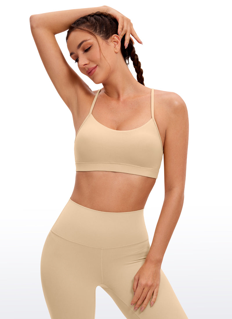 CRZ YOGA Bra Olahraga Yoga Wanita dengan Dukungan Ringan, Model " Butterluxe ", Punggung Y, Warna Tan Milkshake