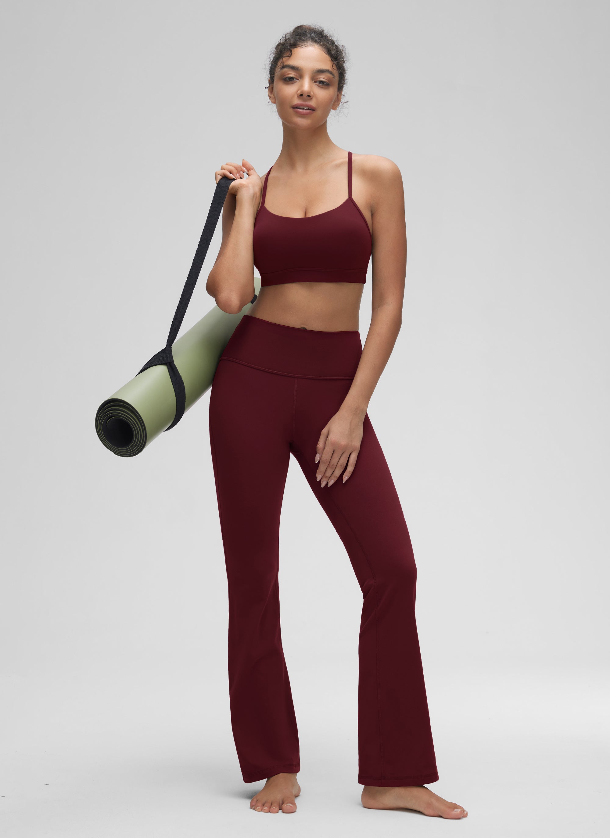CRZ YOGA Bra Olahraga Yoga Wanita dengan Dukungan Ringan, Model " Butterluxe ", Punggung Y, Warna Merlot Merah