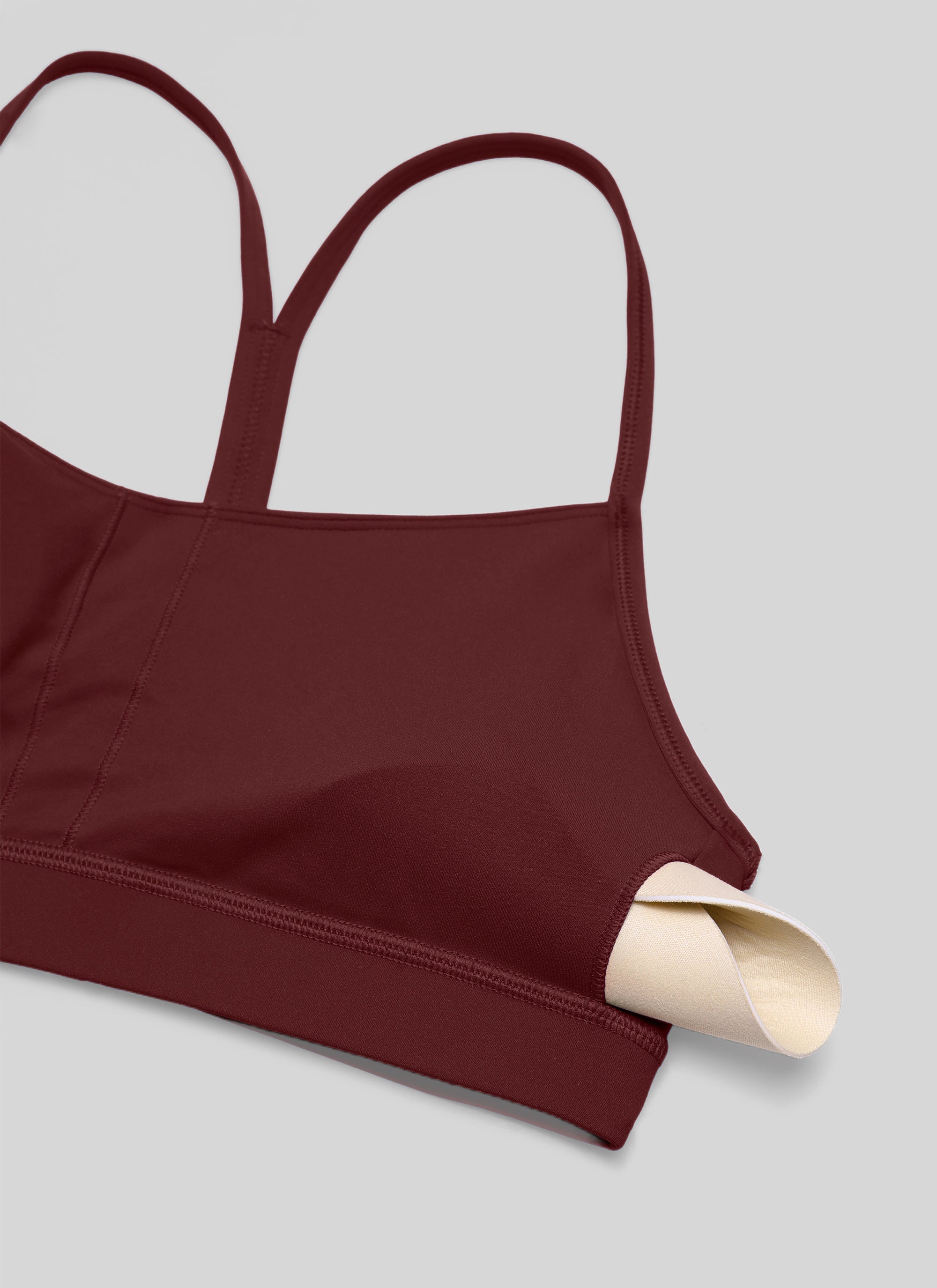 CRZ YOGA Bra Olahraga Yoga Wanita dengan Dukungan Ringan, Model " Butterluxe ", Punggung Y, Warna Merlot Merah