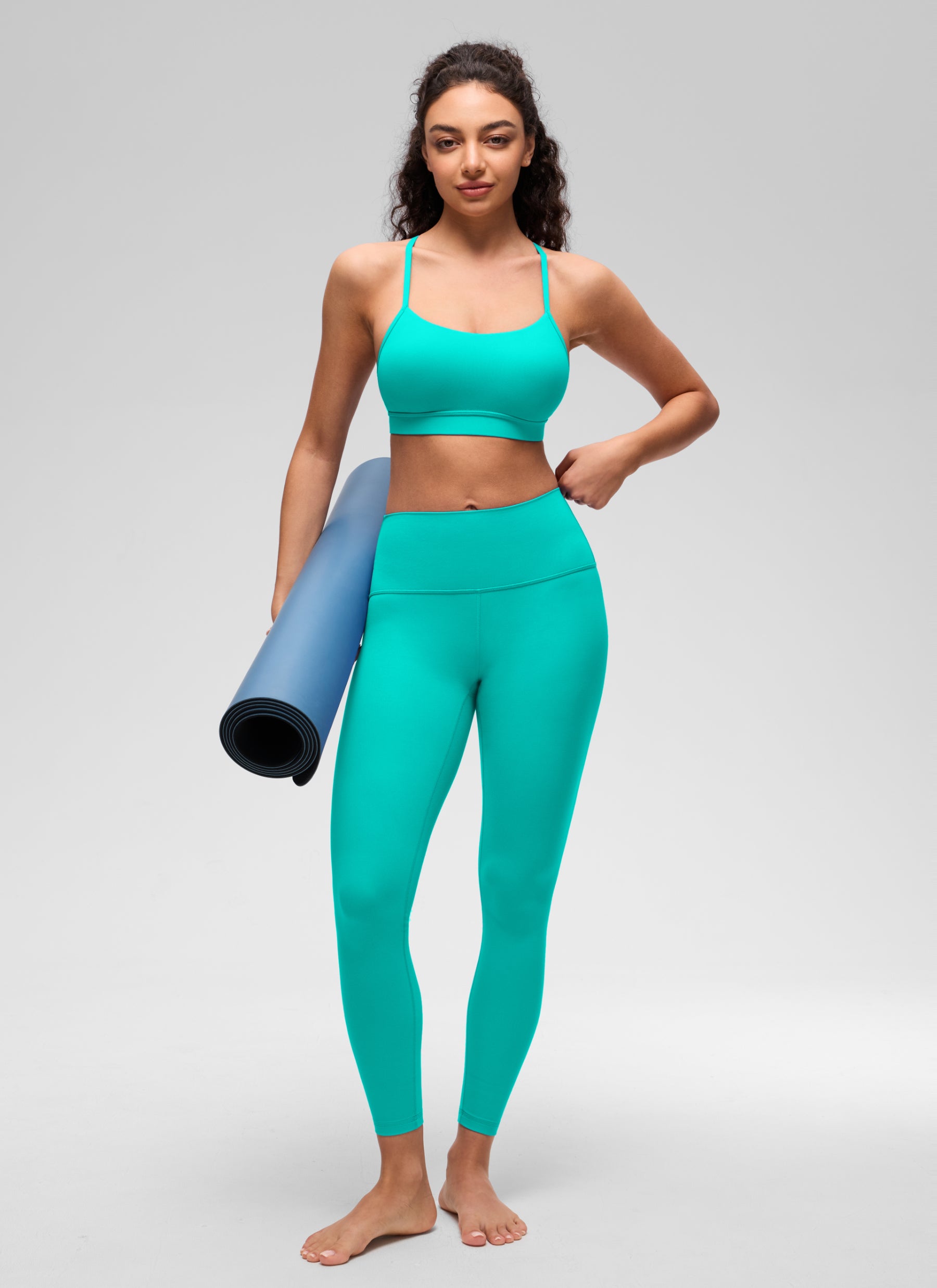 CRZ YOGA Bra Olahraga Yoga Wanita dengan Dukungan Ringan, Model " Butterluxe ", Punggung Y, Motif Tropics Teal