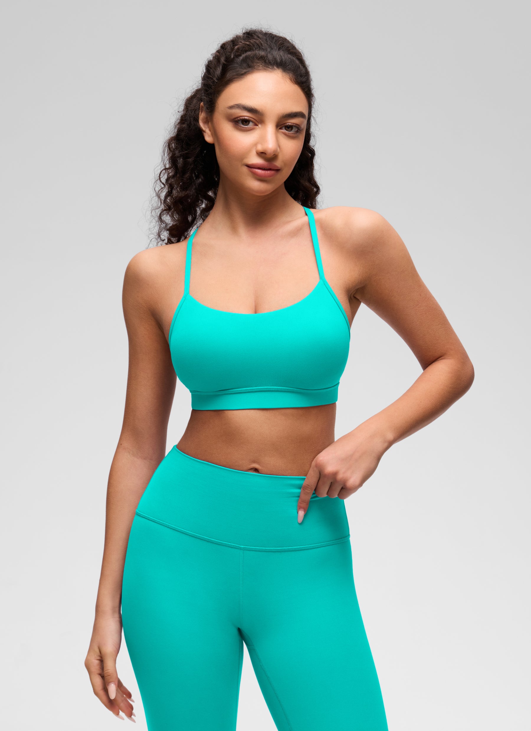 CRZ YOGA Bra Olahraga Yoga Wanita dengan Dukungan Ringan, Model " Butterluxe ", Punggung Y, Motif Tropics Teal