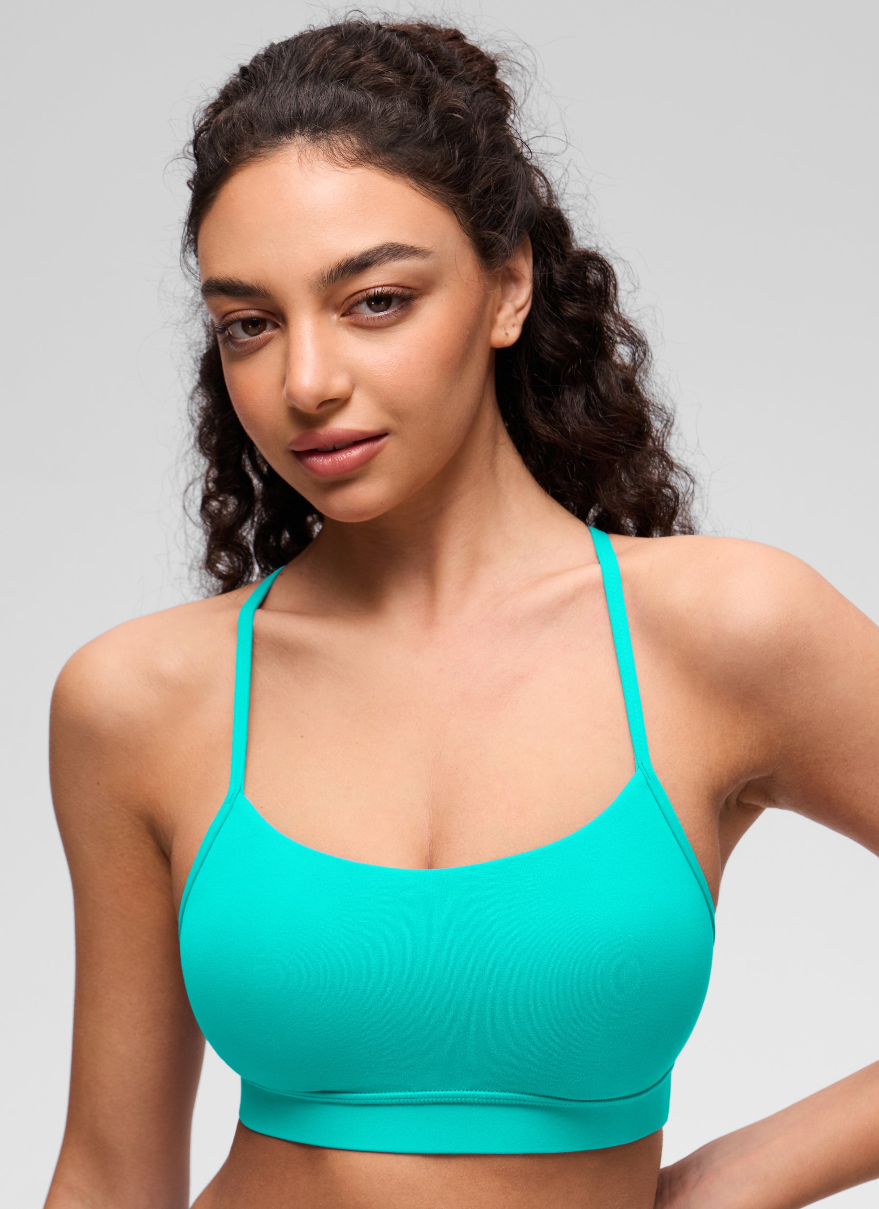 CRZ YOGA Bra Olahraga Yoga Wanita dengan Dukungan Ringan, Model " Butterluxe ", Punggung Y, Motif Tropics Teal