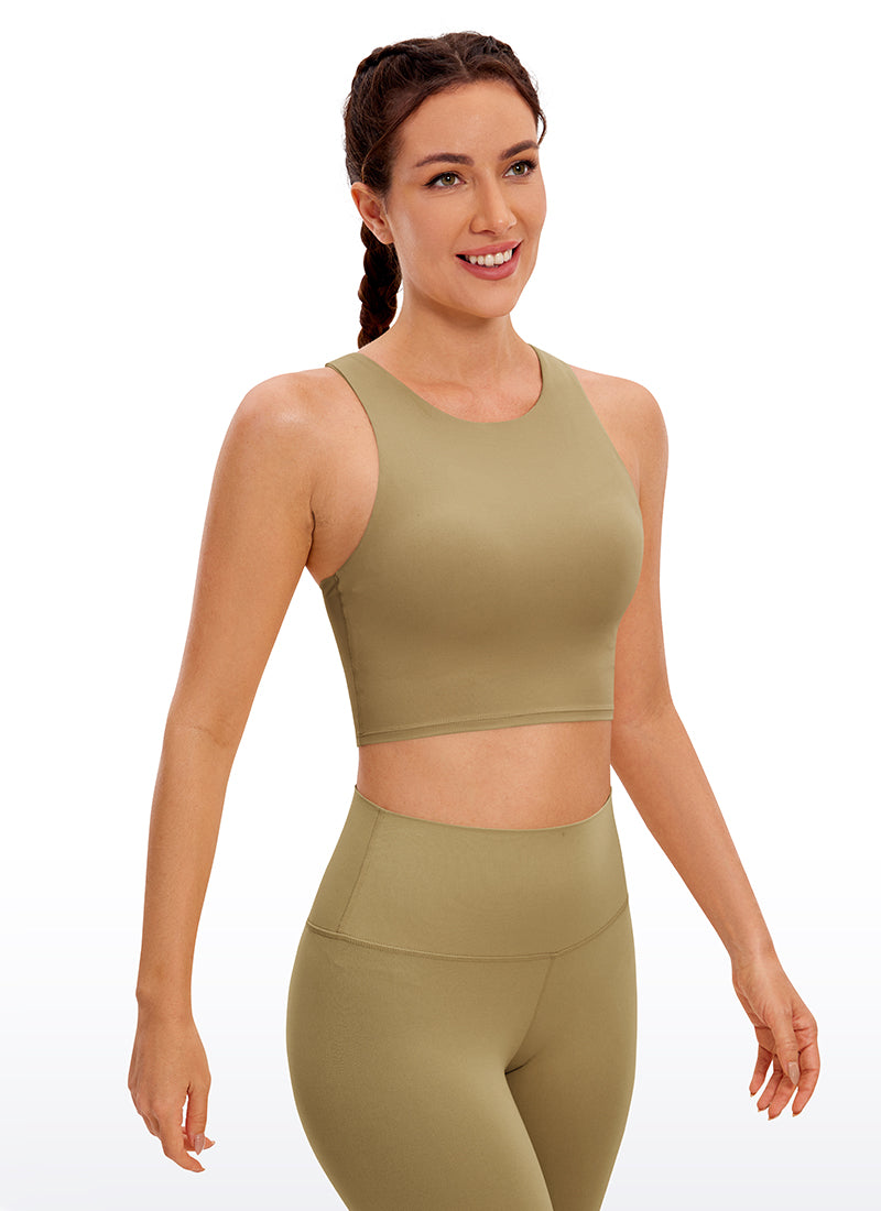CRZ YOGA  Kaos Tanktop Yoga Wanita dengan Dukungan Rendah, Model " Butterluxe ", Leher Tinggi, Punggung Racerback, Warna Soul Brown