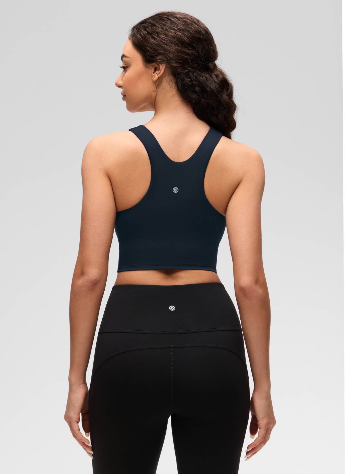 CRZ YOGA  Kaos Tanktop Yoga Wanita dengan Dukungan Rendah, Model " Butterluxe ", Leher Tinggi, Punggung Racerback, Warna True Navy