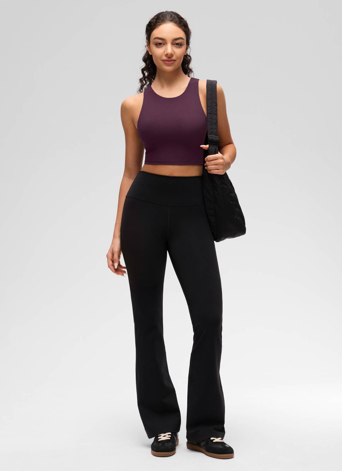 CRZ YOGA  Kaos Tanktop Yoga Wanita dengan Dukungan Rendah, Model " Butterluxe ", Leher Tinggi, Punggung Racerback, Warna Ungu Tua
