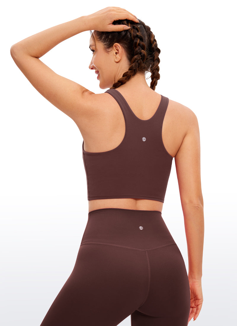 CRZ YOGA  Kaos Tanktop Yoga Wanita dengan Dukungan Rendah, Model " Butterluxe ", Leher Tinggi, Punggung Racerback, Warna Taupe