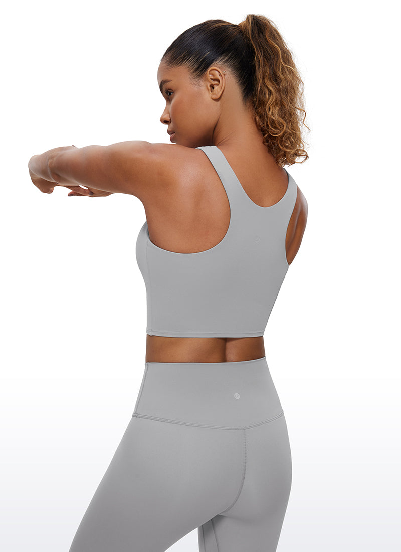 CRZ YOGA  Kaos Tanktop Yoga Wanita dengan Dukungan Rendah, Model " Butterluxe ", Leher Tinggi, Punggung Racerback, Warna Rhino Grey