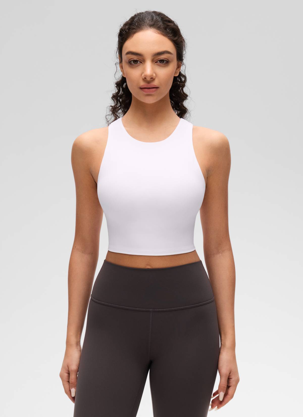CRZ YOGA  Kaos Tanktop Yoga Wanita dengan Dukungan Rendah, Model " Butterluxe ", Leher Tinggi, dan Punggung Racerback, Warna Putih