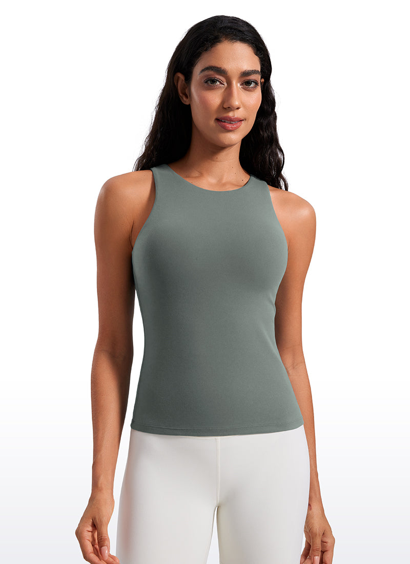 Tank Top Wanita CRZ YOGA Butterluxe Built-in Bra High Neck Racerback Grey Sage