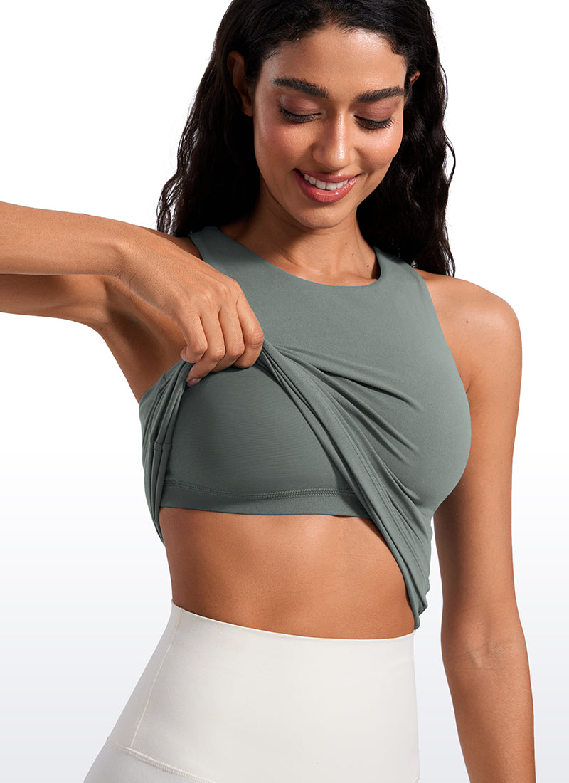 Tank Top Wanita CRZ YOGA Butterluxe Built-in Bra High Neck Racerback Grey Sage