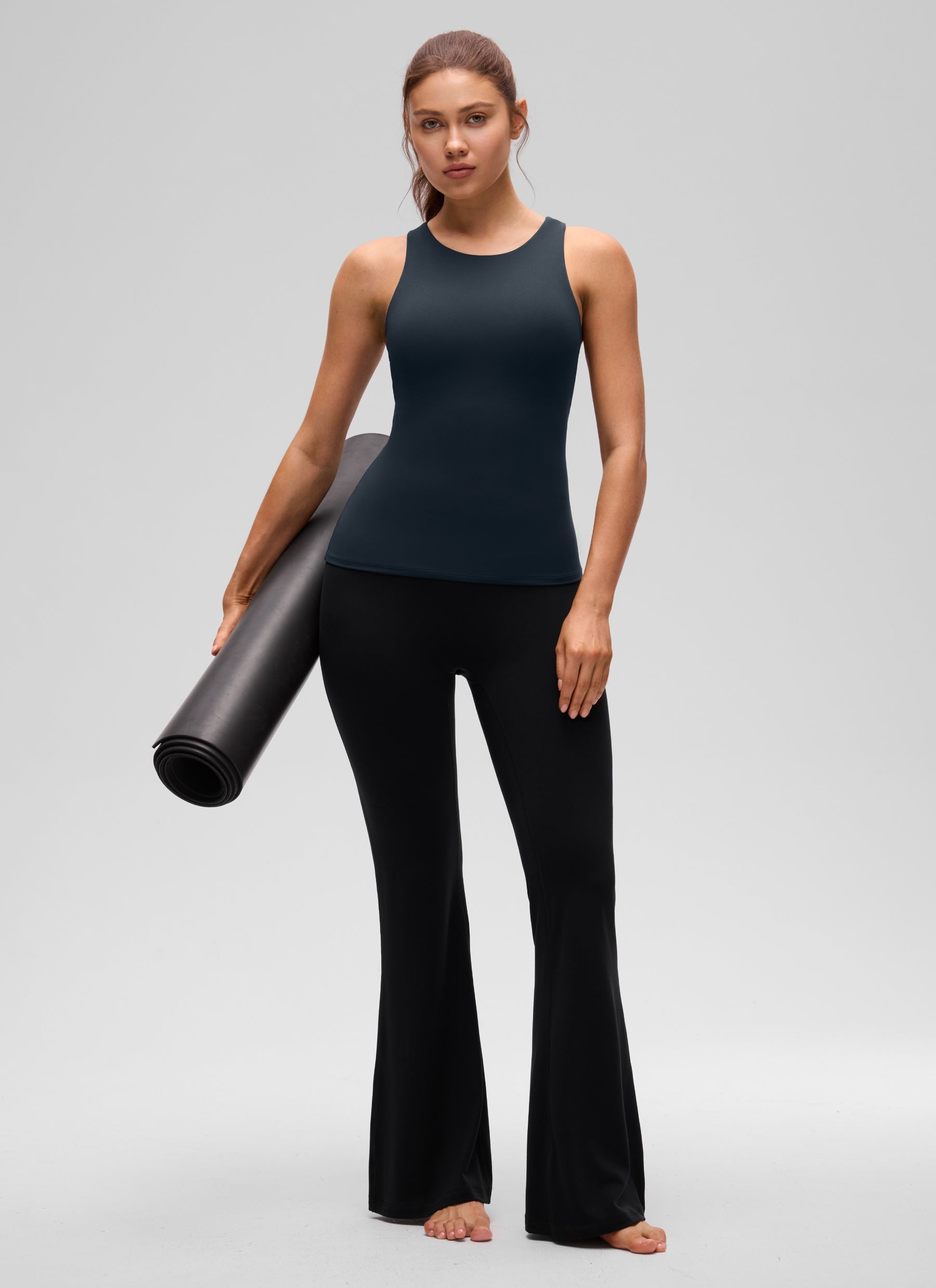 CRZ YOGA Women's Butterluxe Built-in Bra High Neck Racerback Tank True Navy