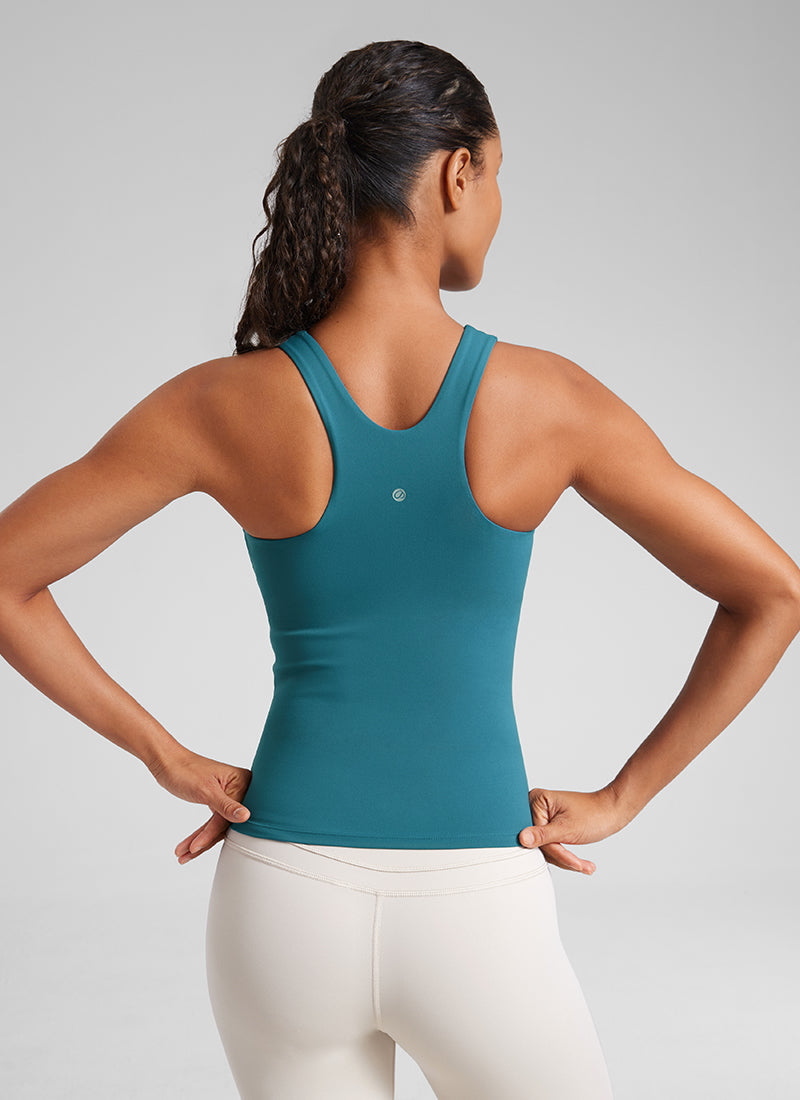 CRZ YOGA Tank Top Wanita dengan Bra Terintegrasi, Leher Tinggi, dan Punggung Racerback " Butterluxe " Warna Hijau Borealis