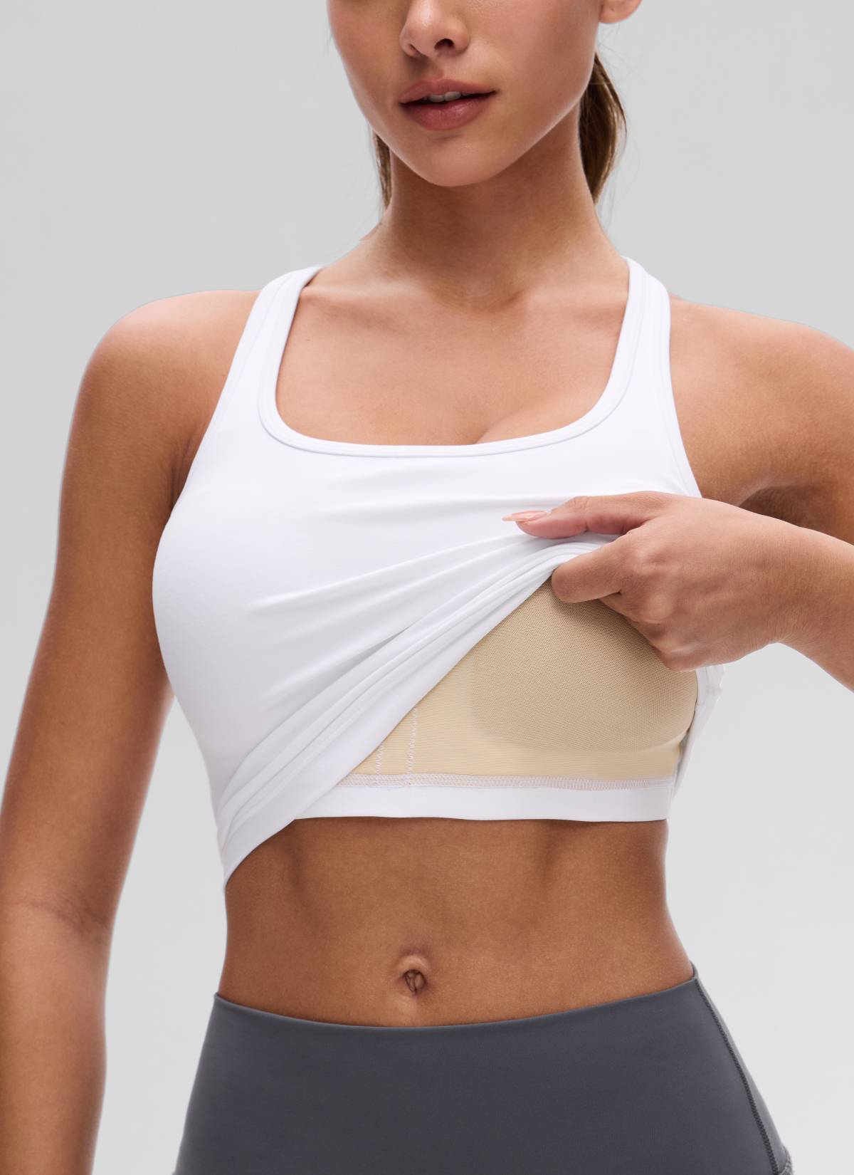 CRZ YOGA Bra Yoga Wanita dengan Dukungan Rendah, Model " Butterluxe ", Leher Bulat, Punggung Model Y, Warna Putih
