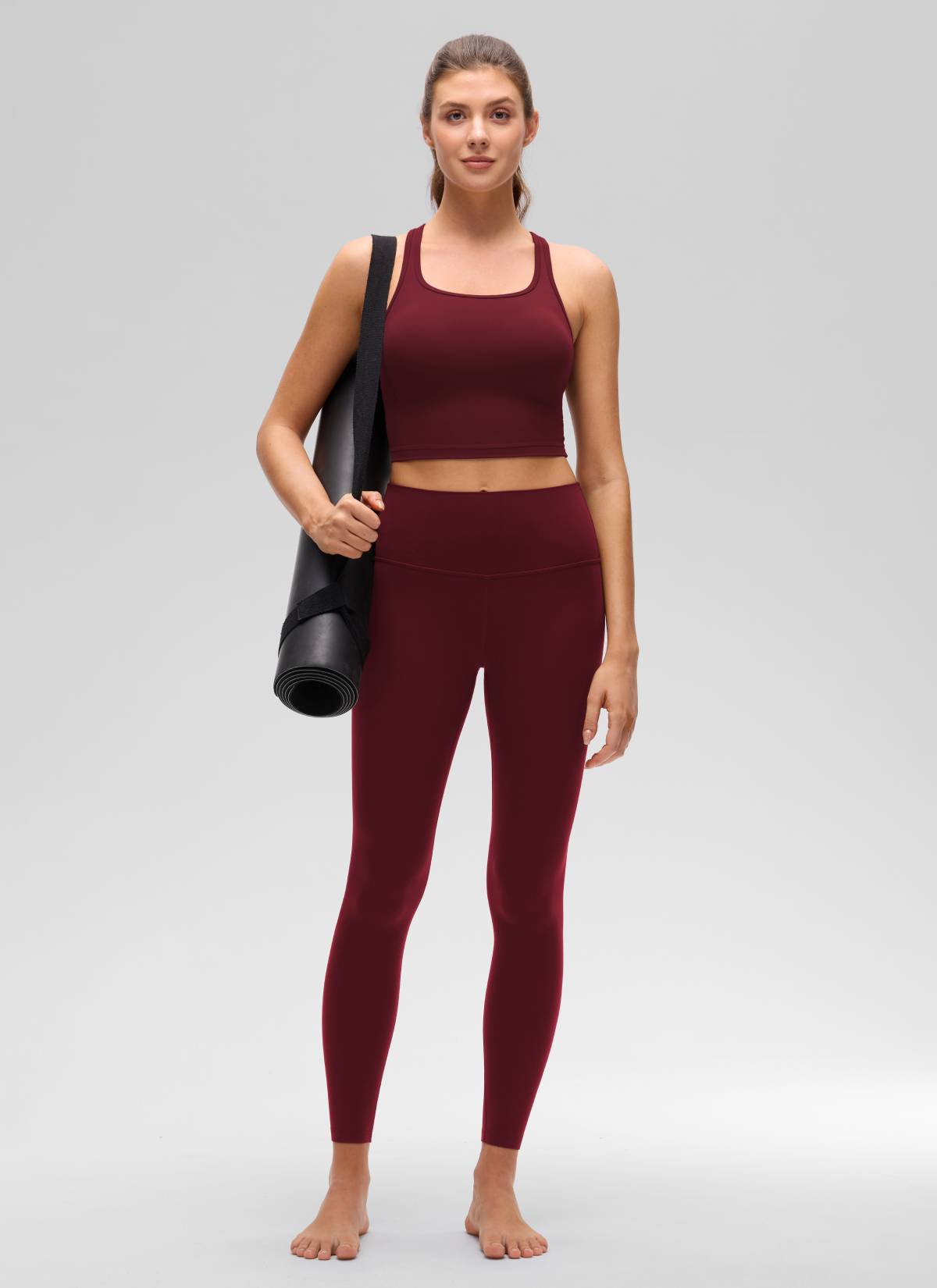 CRZ YOGA Bra Yoga Wanita dengan Dukungan Rendah, Model " Butterluxe ", Leher Bulat, Punggung Y, Warna Merah Merlot