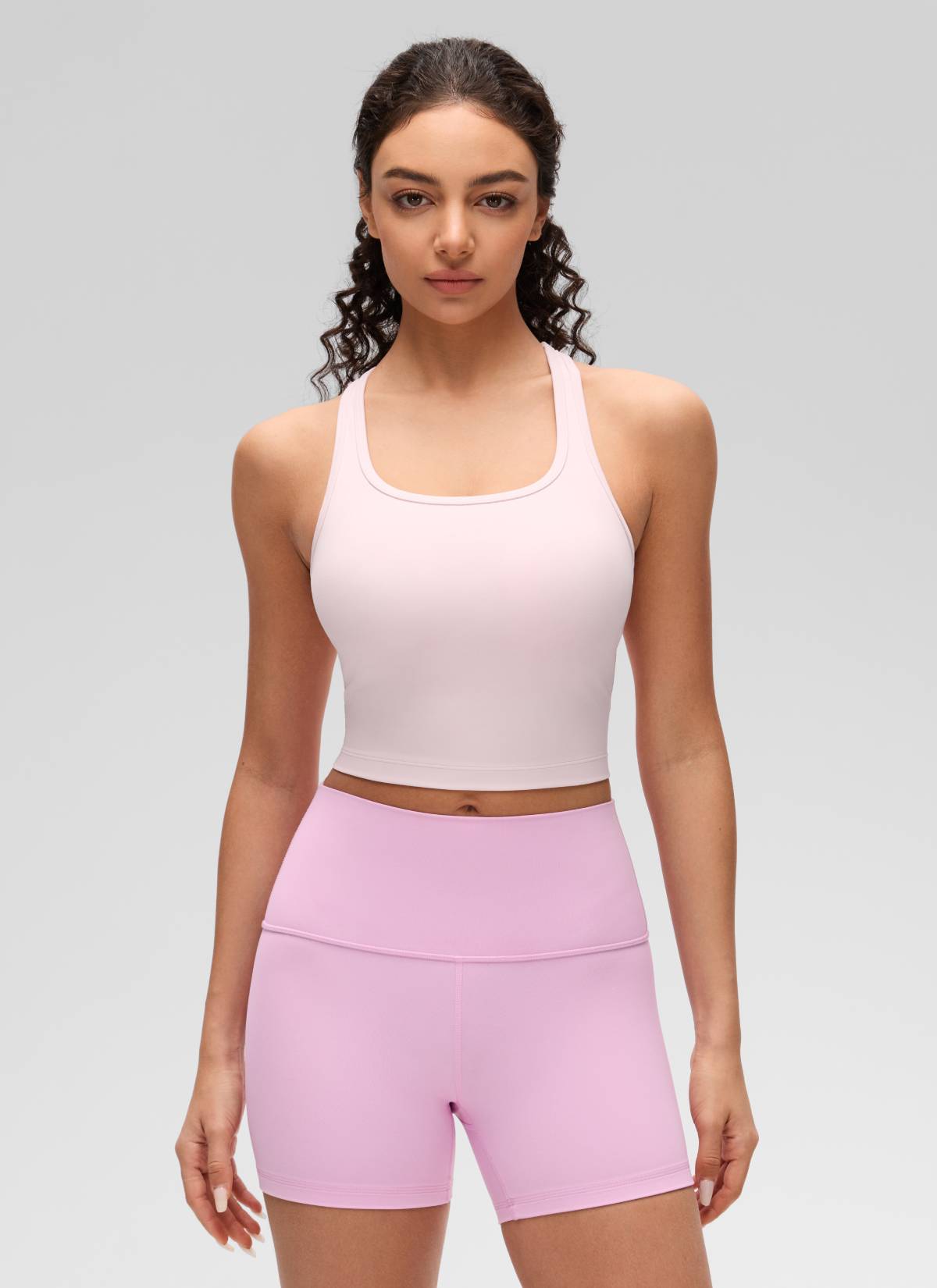 CRZ YOGA Bra Yoga Wanita dengan Dukungan Rendah, Model " Butterluxe ", Leher Bulat, Punggung Berbentuk Y, Warna Strawberry Pink