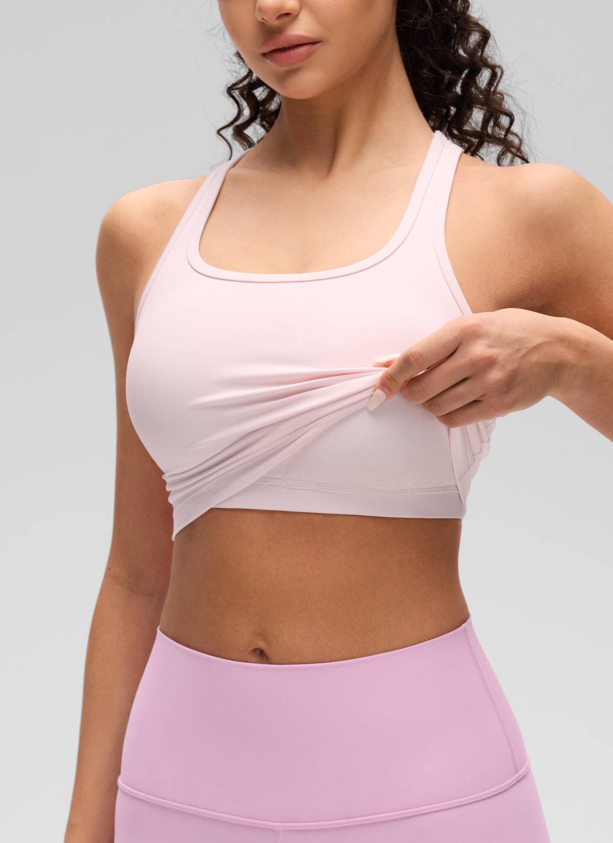 CRZ YOGA Bra Yoga Wanita dengan Dukungan Rendah, Model " Butterluxe ", Leher Bulat, Punggung Berbentuk Y, Warna Strawberry Pink