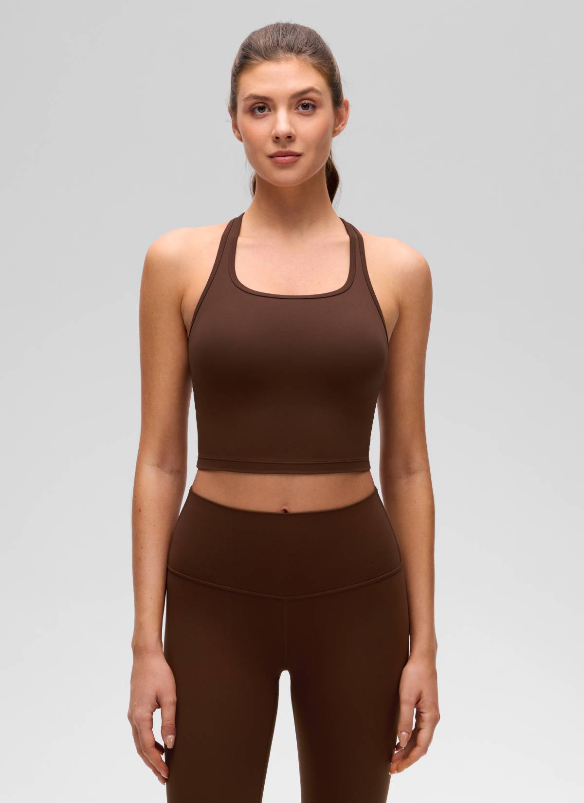 CRZ YOGA Bra Yoga Wanita dengan Dukungan Rendah, Model " Butterluxe ", Leher Bulat, Punggung Y, Warna Lava Brown