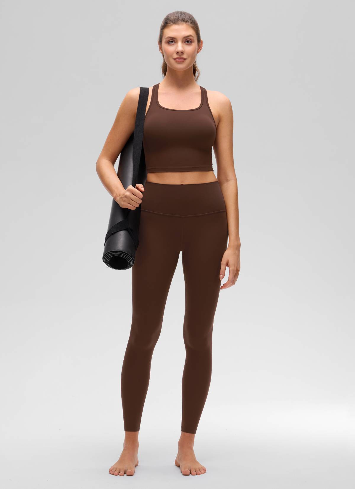 CRZ YOGA Bra Yoga Wanita dengan Dukungan Rendah, Model " Butterluxe ", Leher Bulat, Punggung Y, Warna Lava Brown