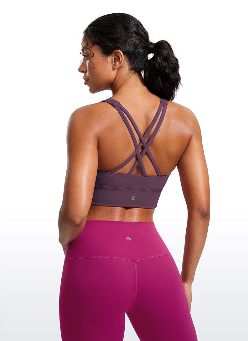 CRZ YOGA Women's Training Medium Support Butterluxe Bra Strappy back Grape Thistle Purple