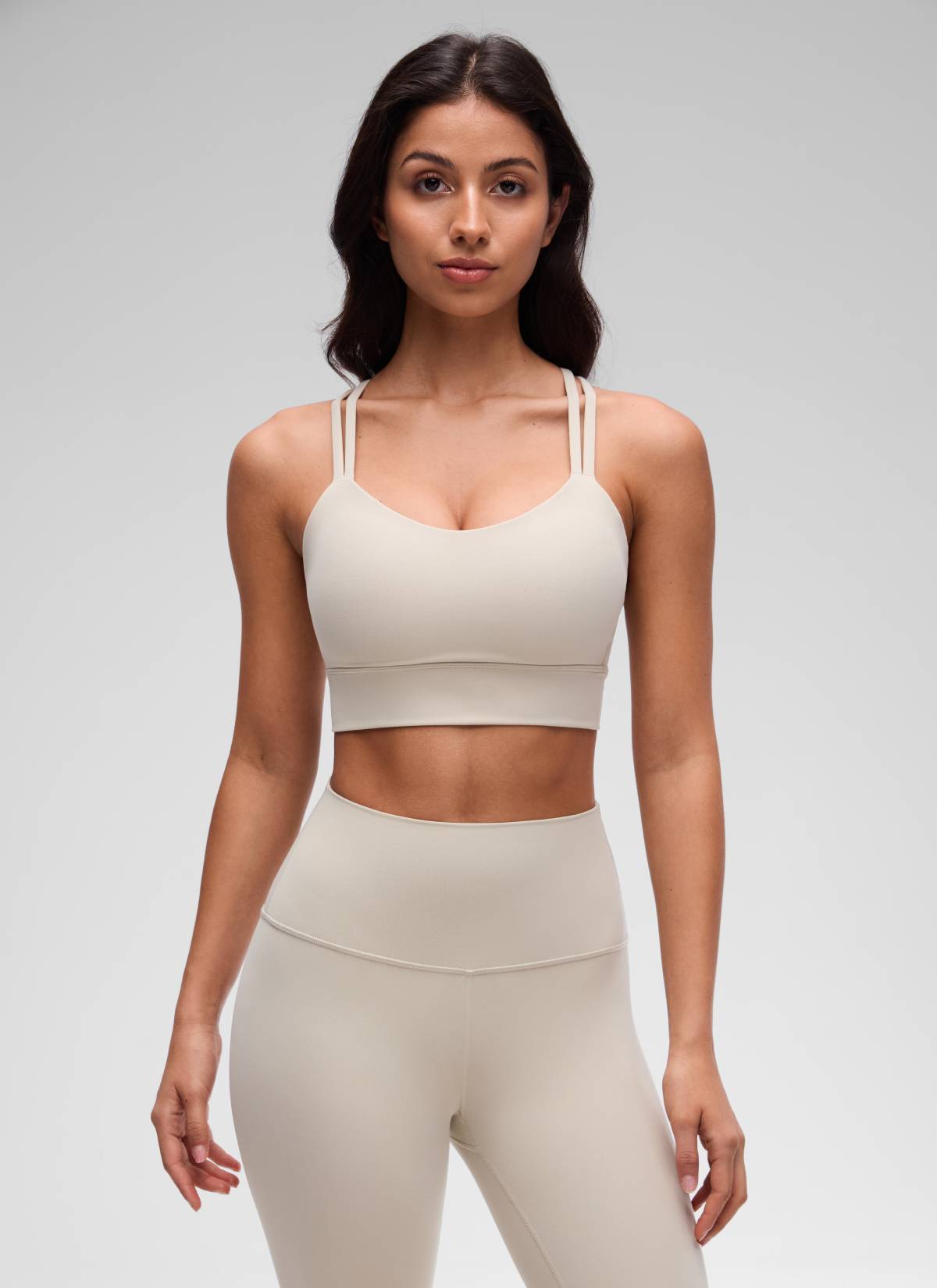 CRZ YOGA Womens Butterluxe Strappy Longline Criss Cross Molded Cup Bra Mojave Tan