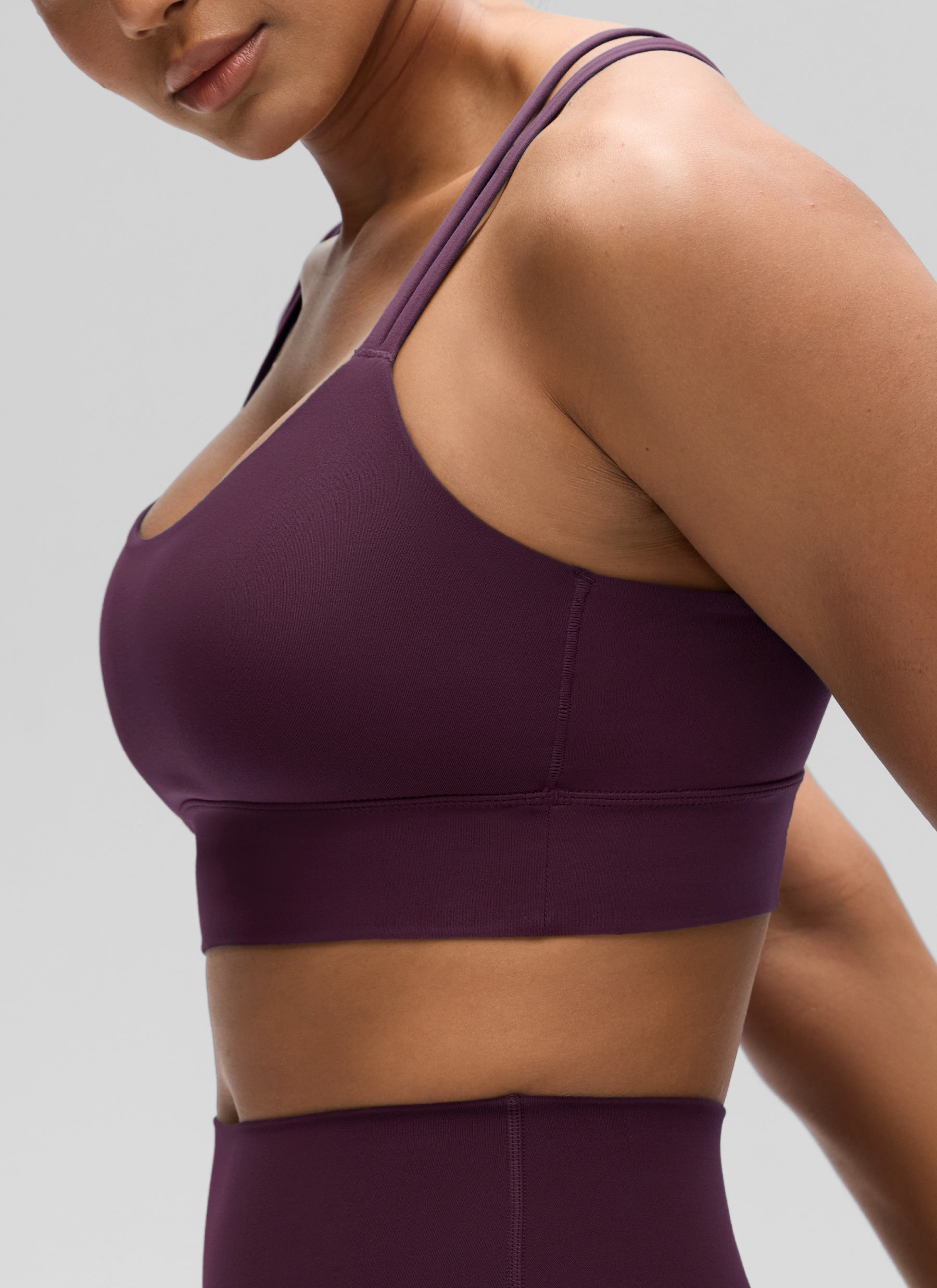 CRZ YOGA Womens Butterluxe Strappy Longline Criss Cross Molded Cup Bra Deep Purple