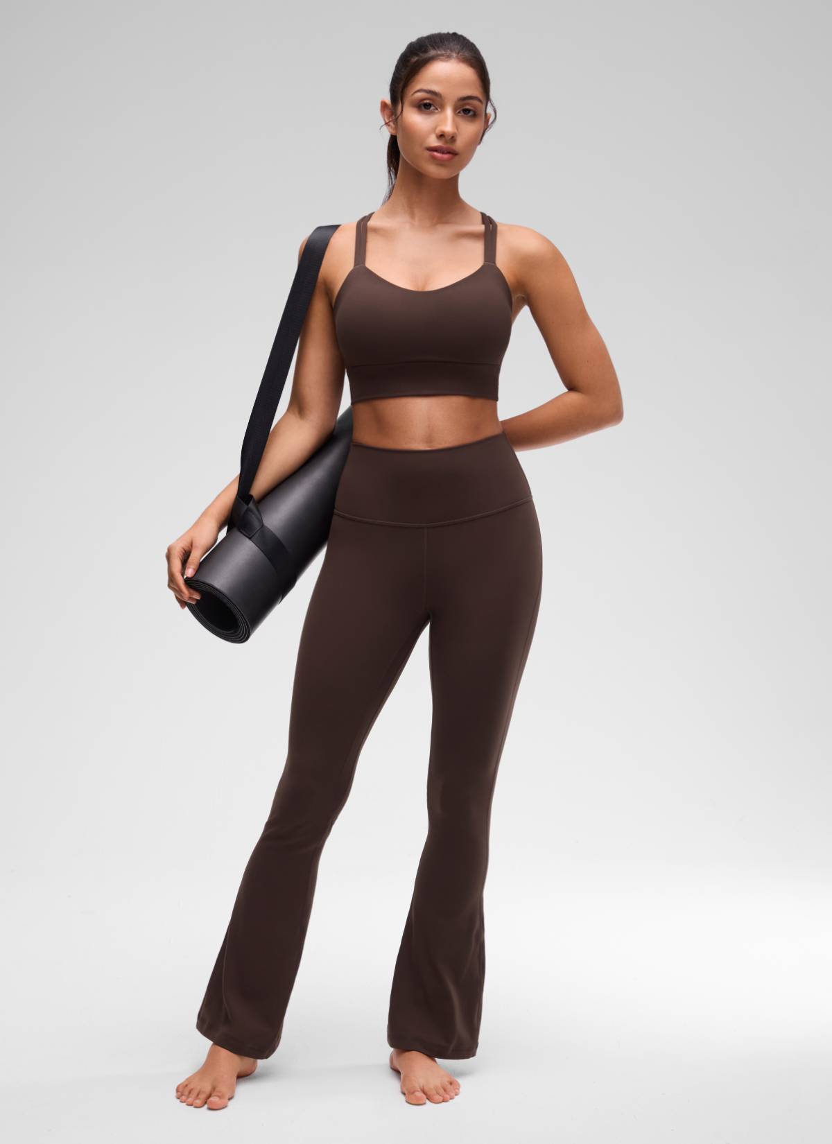 CRZ YOGA Womens Butterluxe Strappy Longline Criss Cross Molded Cup Bra Hot Fudge Brown