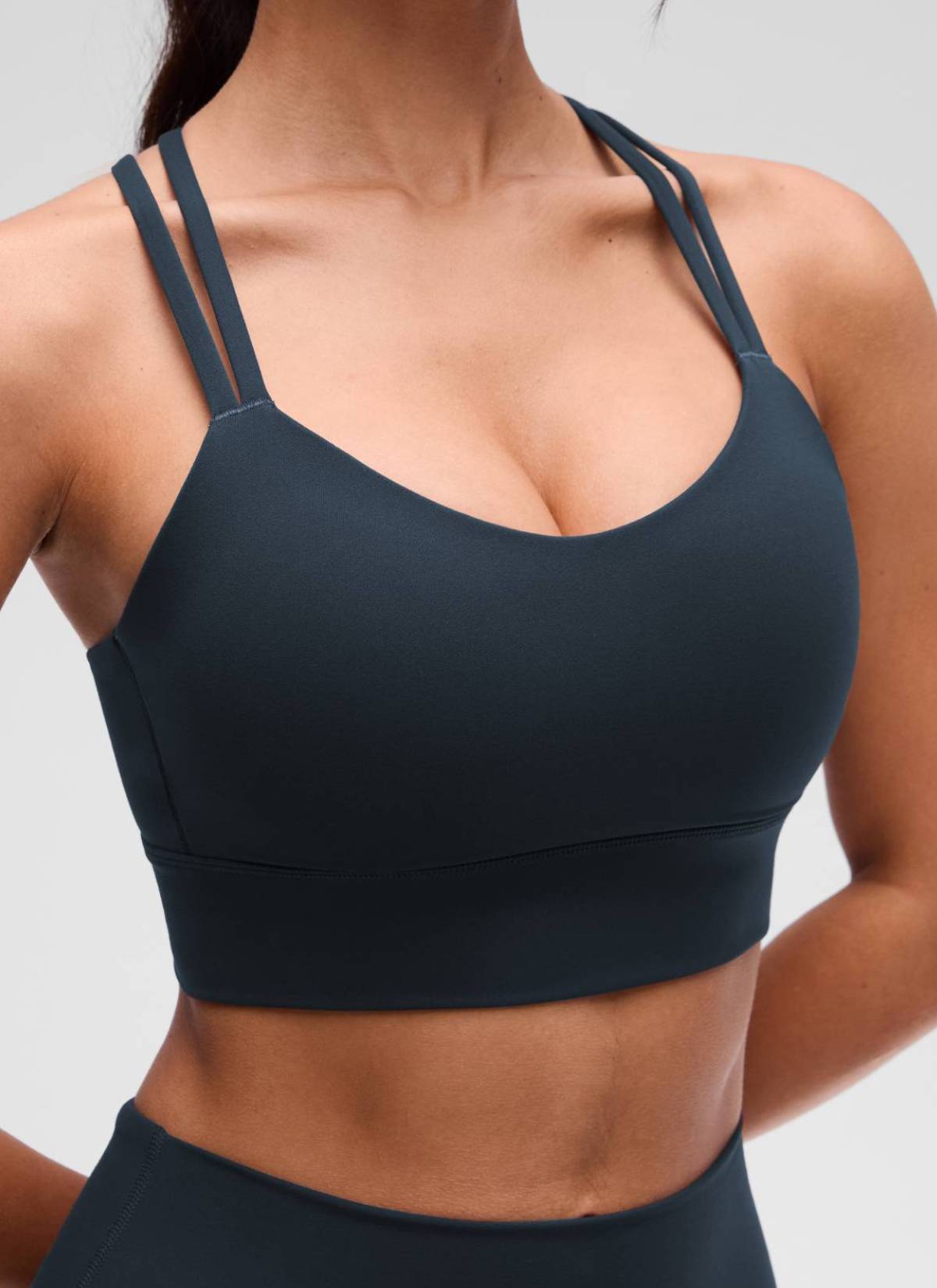 CRZ YOGA Womens Butterluxe Strappy Longline Criss Cross Molded Cup Bra True Navy