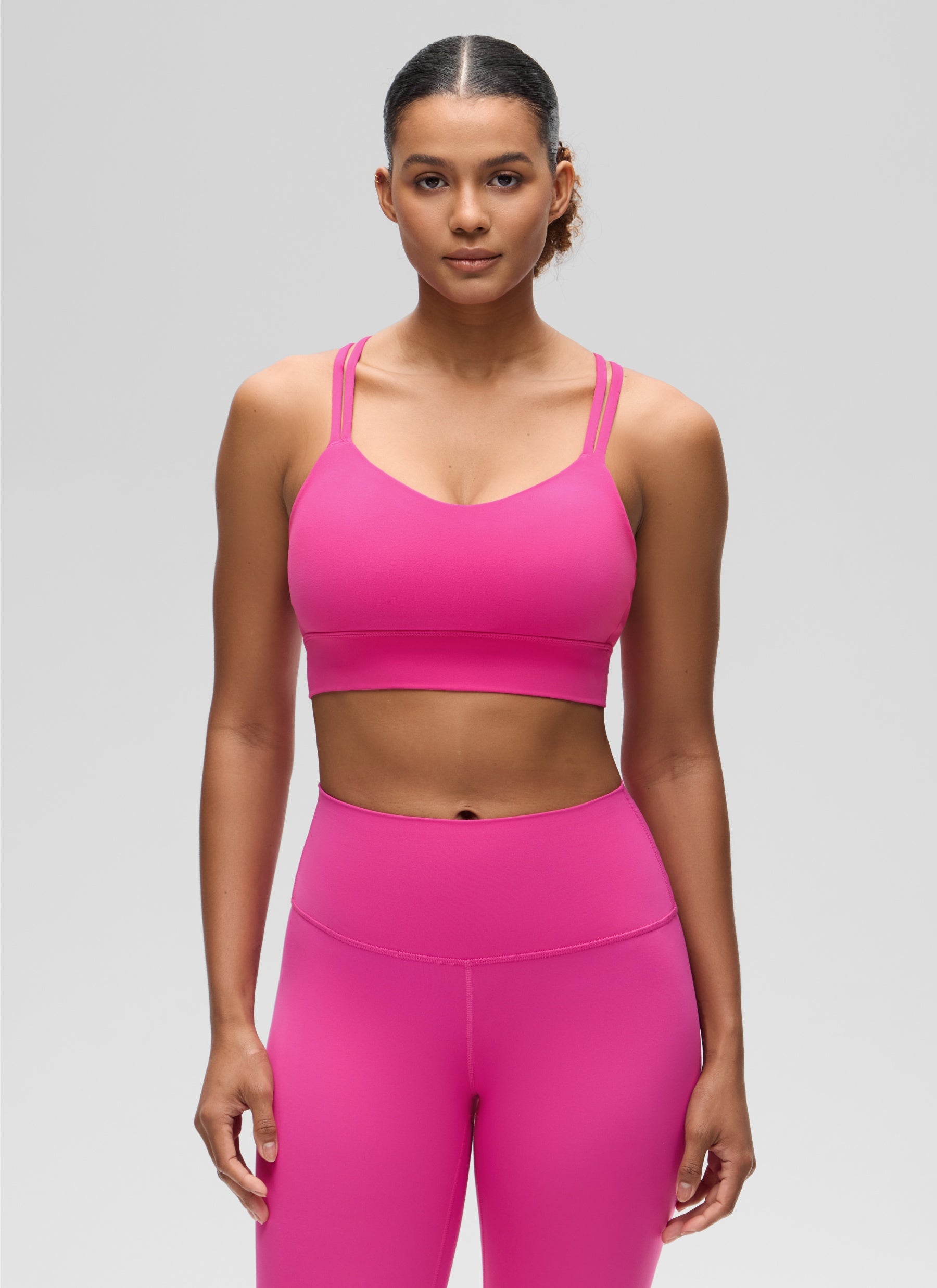 CRZ YOGA Womens Butterluxe Strappy Longline Criss Cross Molded Cup Bra Hibiscus Purple