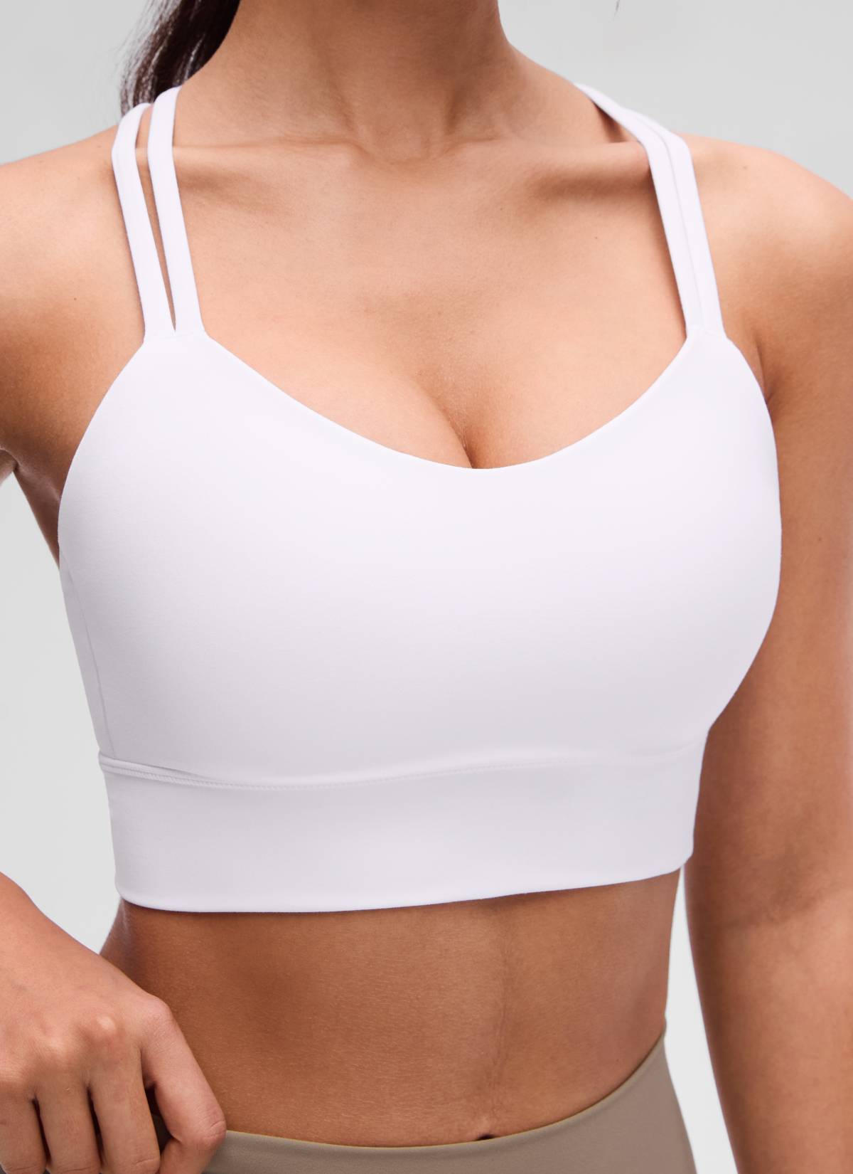 CRZ YOGA Womens Butterluxe Strappy Longline Criss Cross Molded Cup Bra White