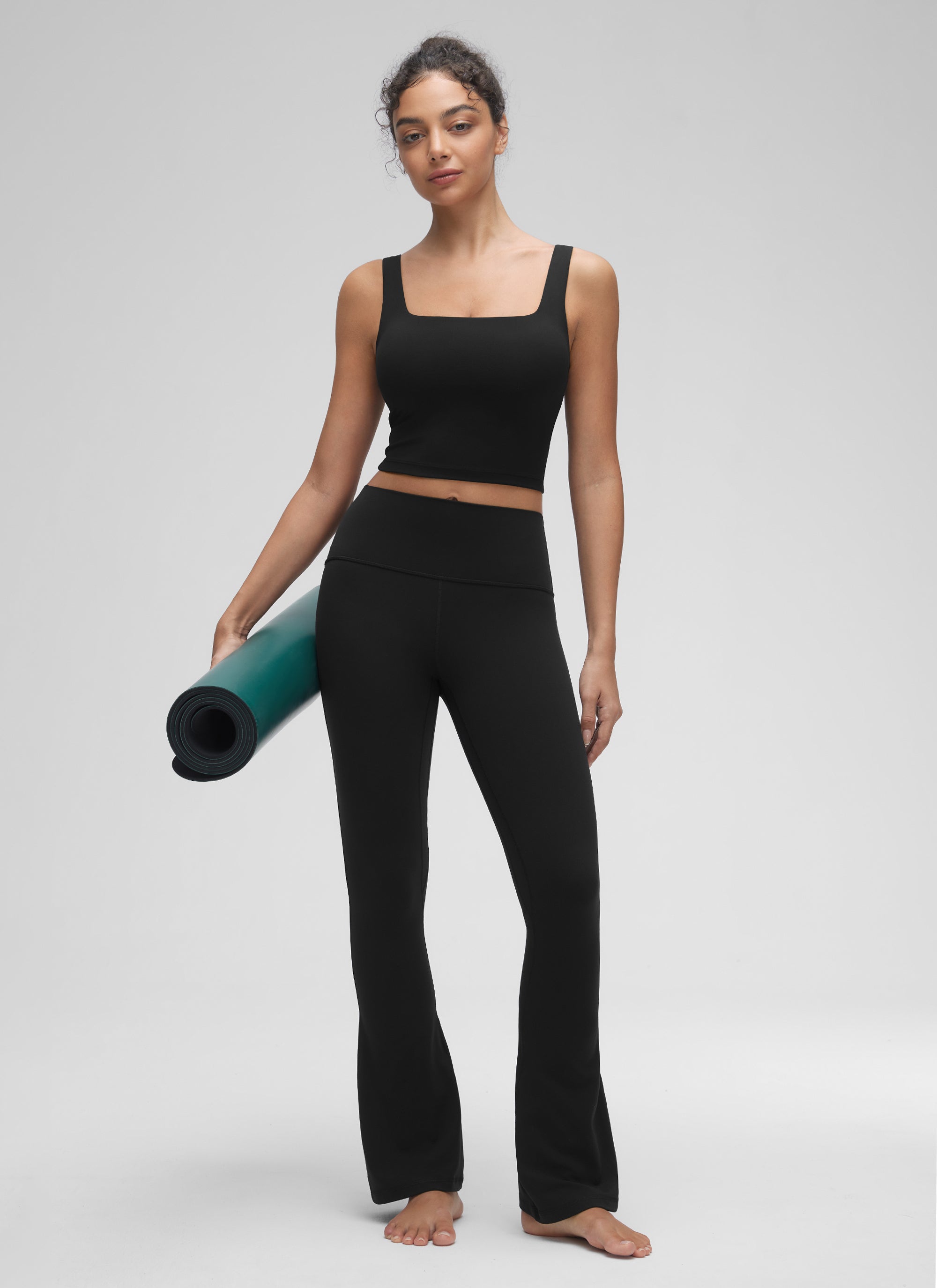 CRZ YOGA Bra Yoga Wanita Dampak Rendah, Model Long Butterluxe , Leher Persegi, Warna Hitam