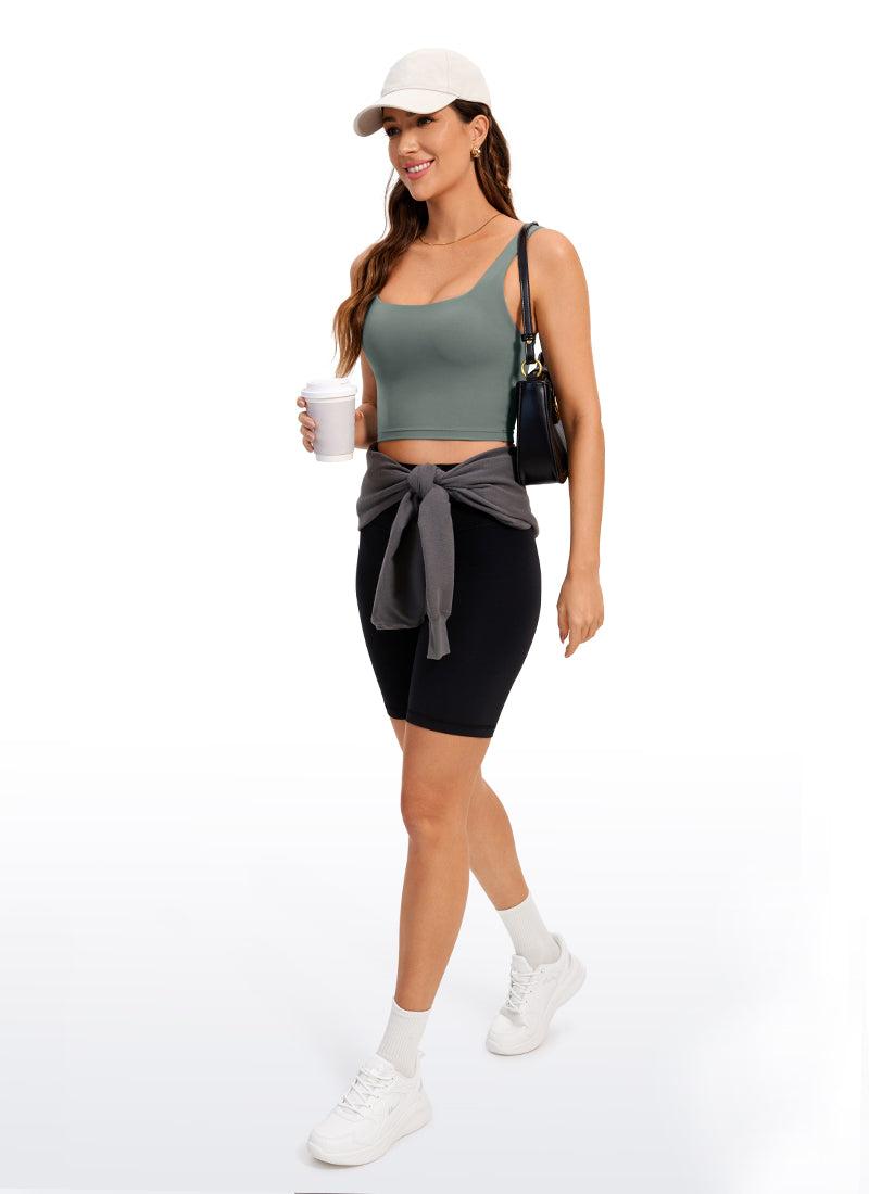 CRZ YOGA Bra Yoga Wanita Dampak Rendah dengan Desain " Butterluxe " dan Model Panjang, Leher Persegi, Warna Abu-abu Sage