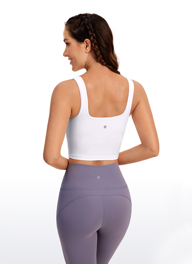 CRZ YOGA Bra Yoga Wanita Dampak Rendah dengan Desain " Butterluxe " dan Model Panjang, Leher Persegi, Warna Putih