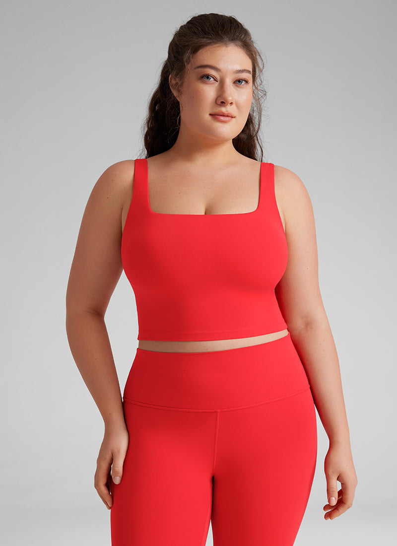 CRZ YOGA Bra Yoga Wanita Dampak Rendah, Model Long Butterluxe , Leher Persegi, Warna Merah Tua