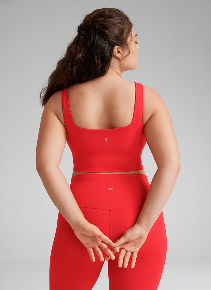 CRZ YOGA Bra Yoga Wanita Dampak Rendah, Model Long Butterluxe , Leher Persegi, Warna Merah Tua