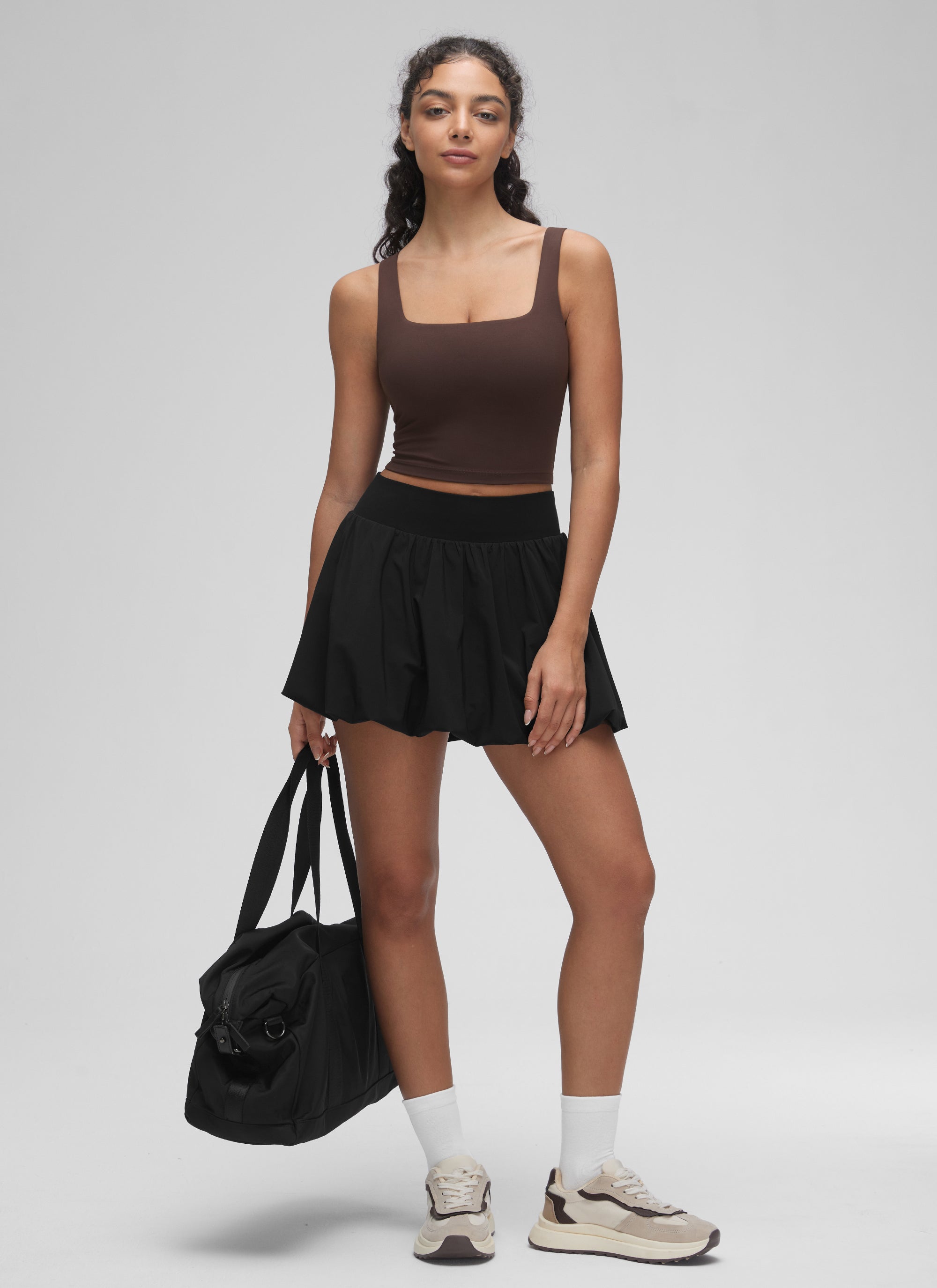 CRZ YOGA Bra Yoga Wanita Dampak Rendah, Model Long Butterluxe , Leher Persegi, Warna Hot Fudge Brown