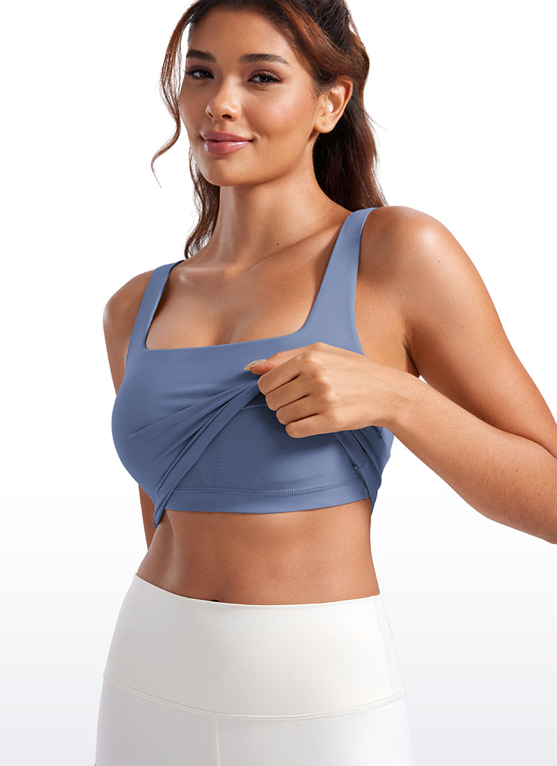 CRZ YOGA Bra Yoga Wanita Dampak Rendah dengan Desain " Butterluxe " dan Model Longline, Leher Persegi, Warna Oasis Blue