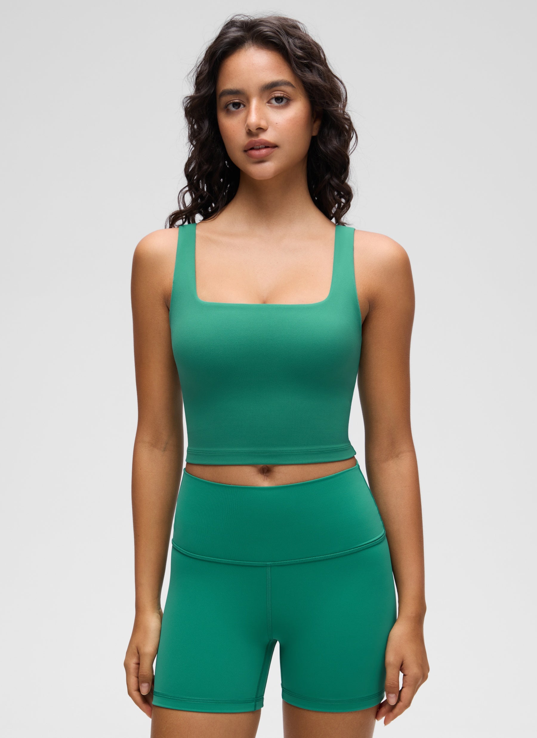 CRZ YOGA Bra Yoga Wanita Dampak Rendah, Model Long Butterluxe , Leher Persegi, Warna Cascadia Green