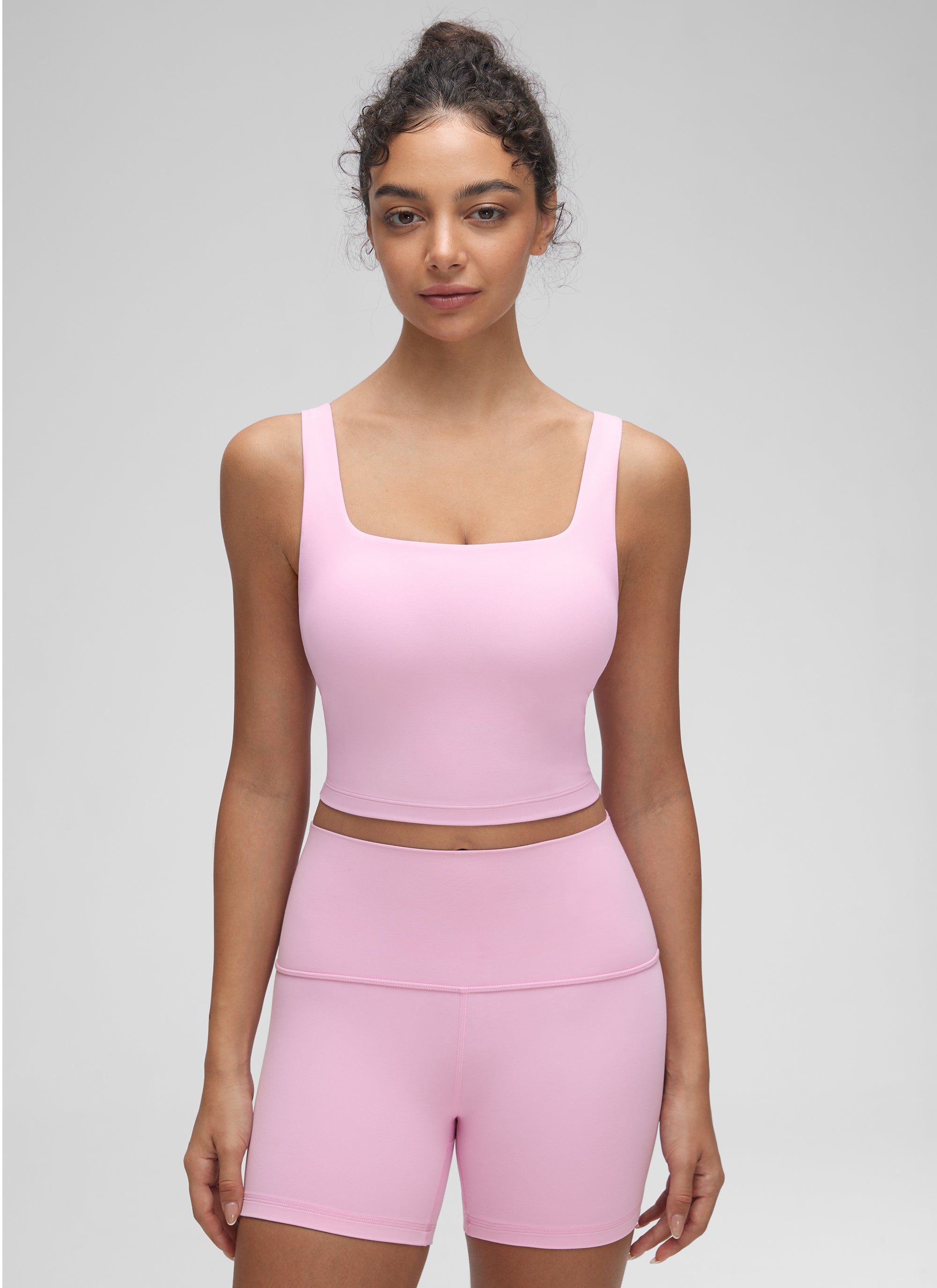 CRZ YOGA Bra Yoga Wanita Dampak Rendah dengan Desain " Butterluxe " dan Model Longline, Leher Persegi, Warna Vita Pink