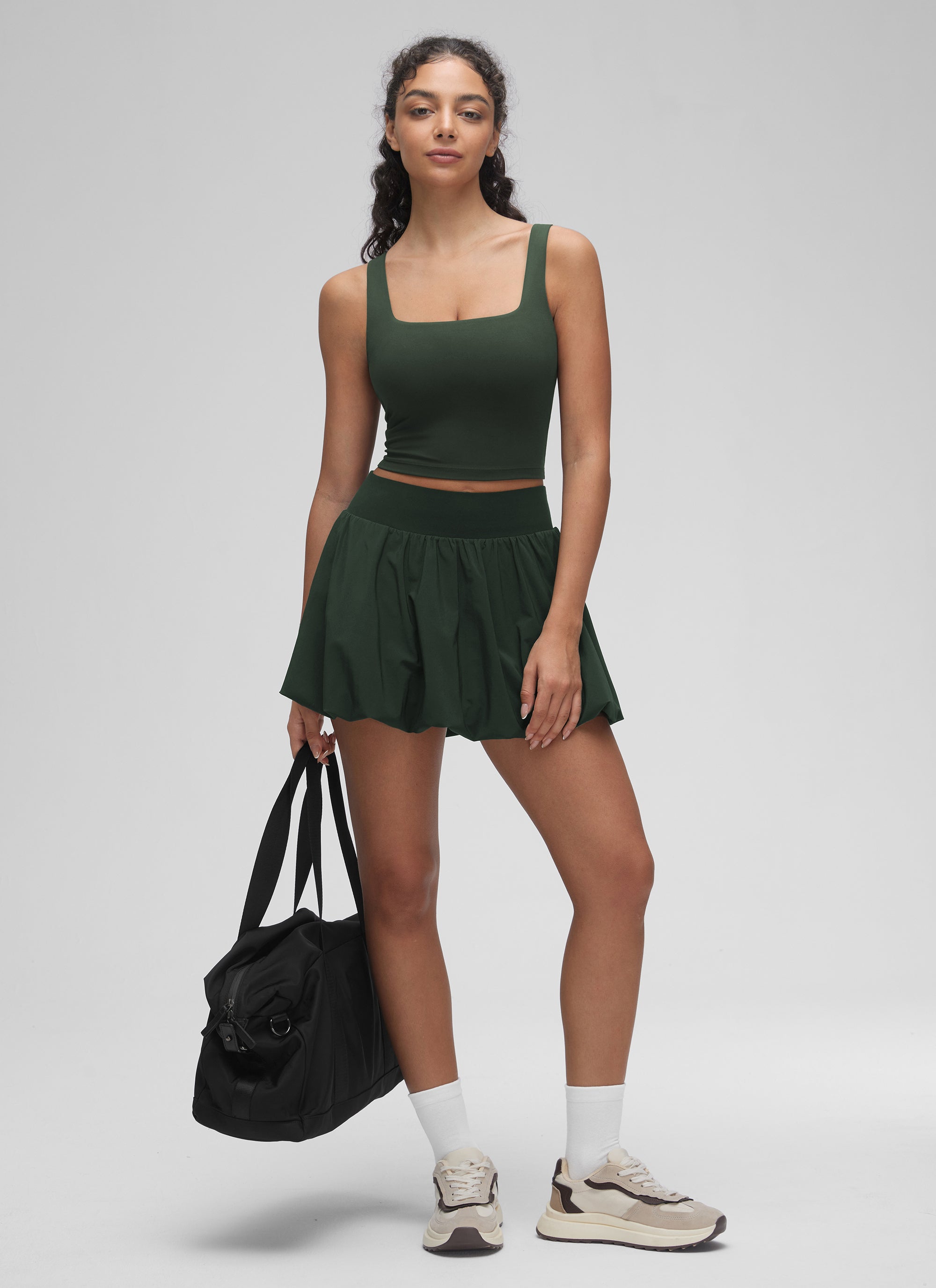 CRZ YOGA Bra Yoga Wanita Dampak Rendah dengan Desain " Butterluxe " dan Model Longline, Leher Persegi, Warna Hijau Legend