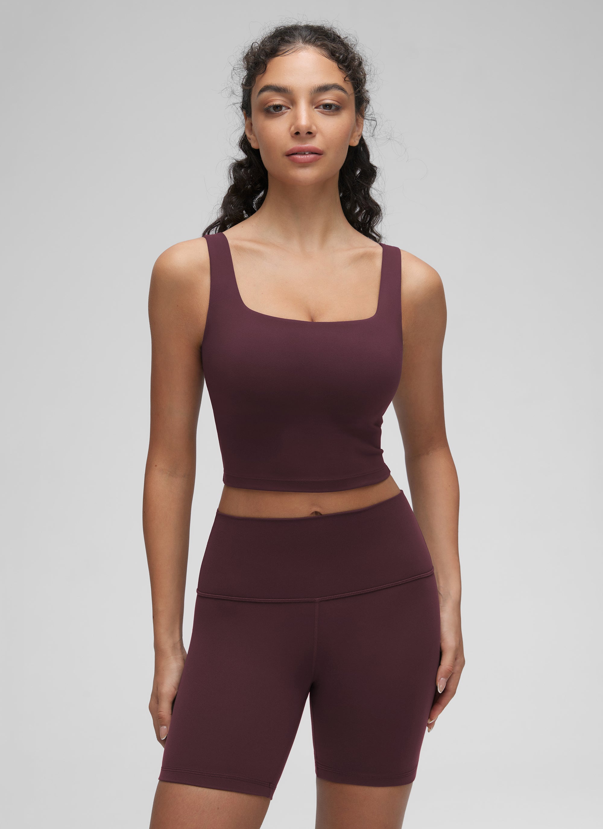 CRZ YOGA Bra Yoga Wanita Dampak Rendah dengan Desain " Butterluxe " dan Leher Persegi, Warna Ripe Plum