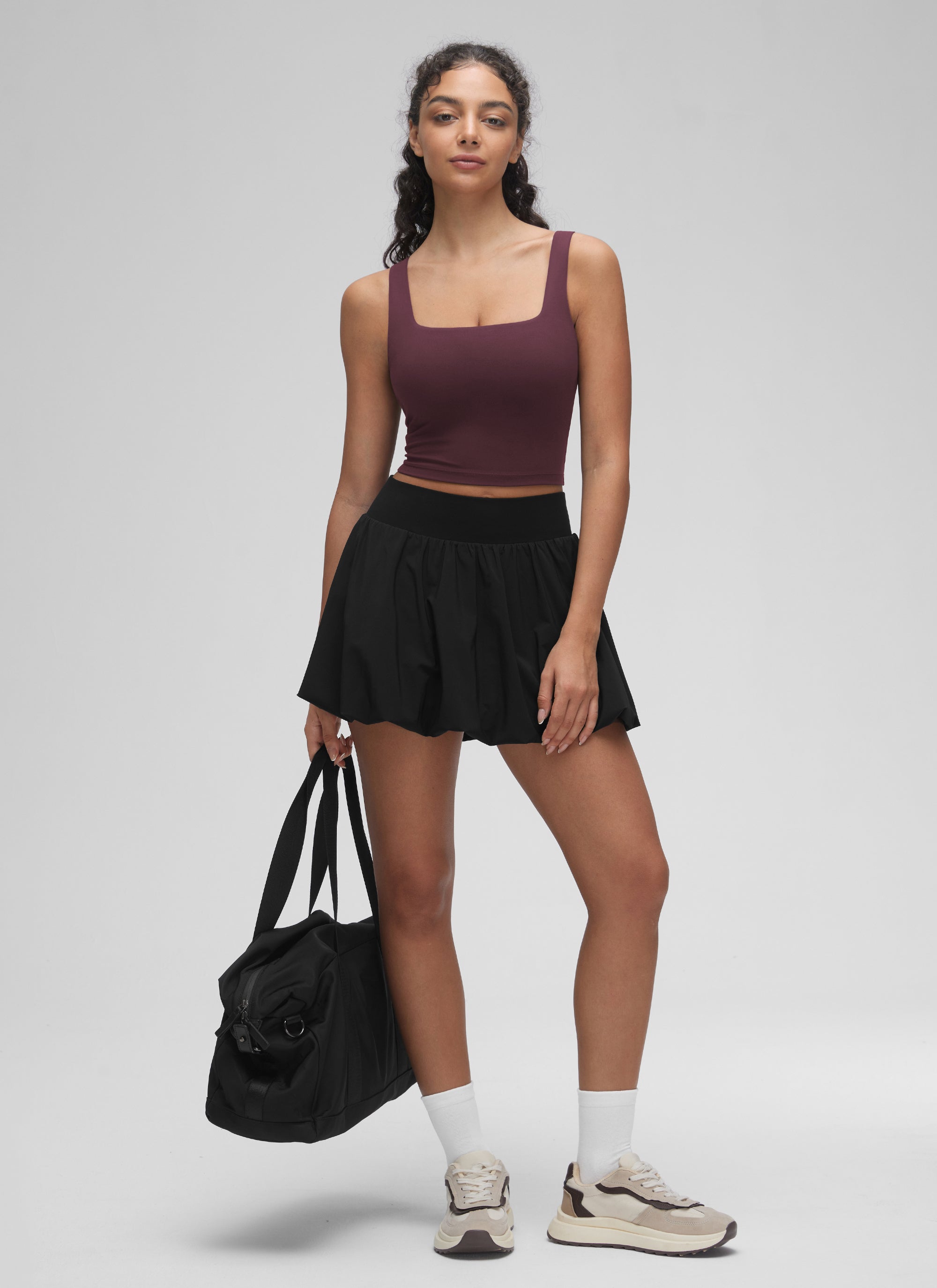 CRZ YOGA Bra Yoga Wanita Dampak Rendah dengan Desain " Butterluxe " dan Leher Persegi, Warna Ripe Plum