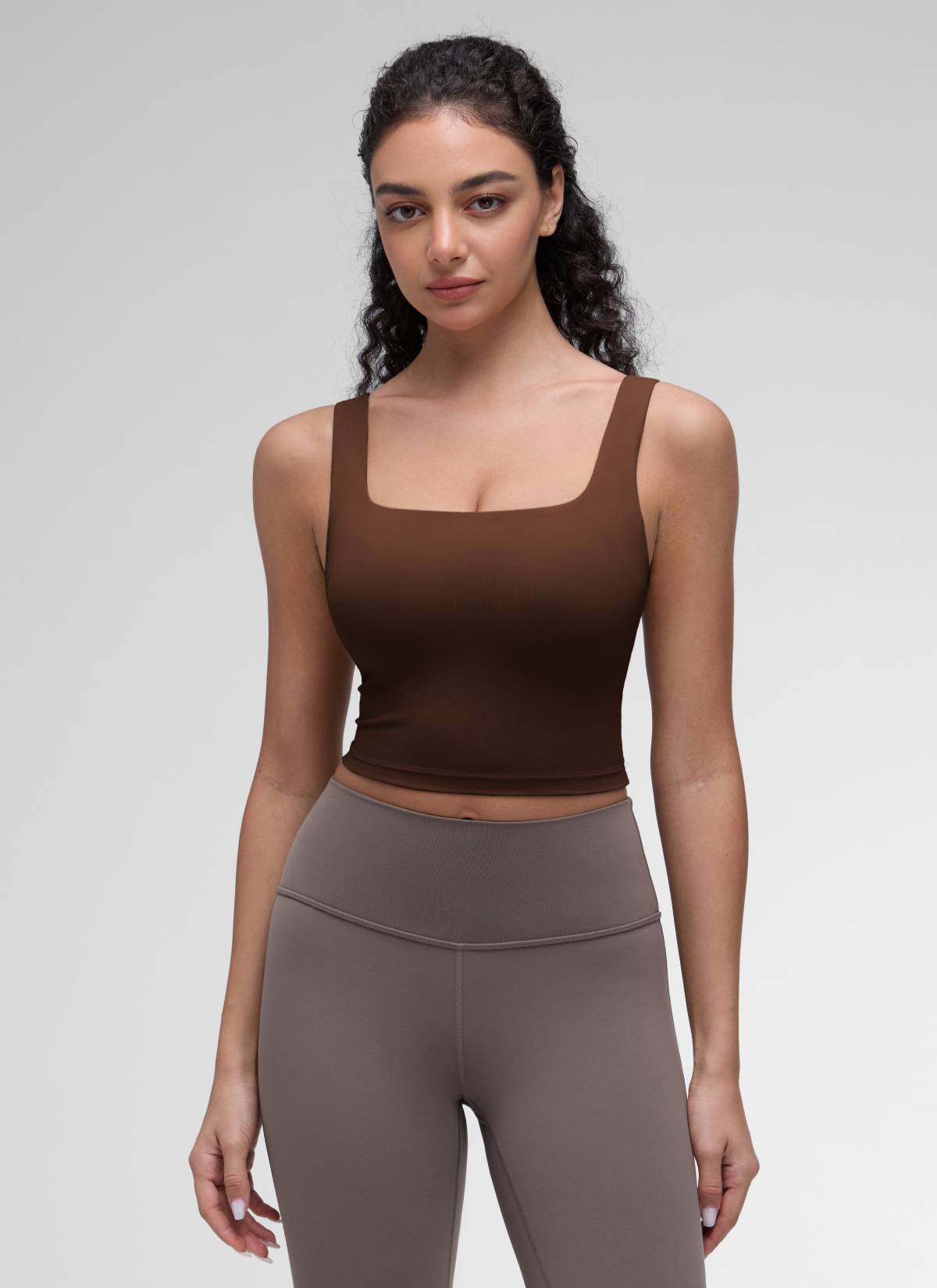 CRZ YOGA Bra Yoga Wanita Dampak Rendah dengan Desain " Butterluxe " dan Model Longline, Leher Persegi, Warna Lava Brown