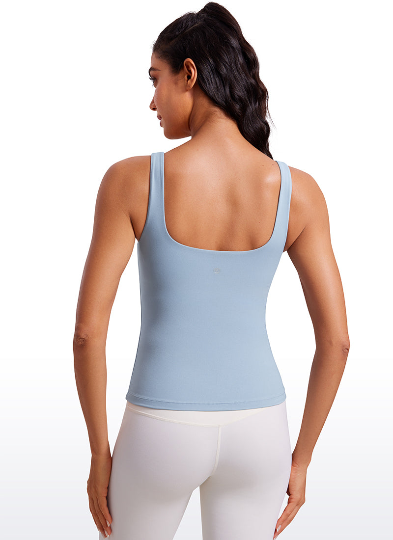 CRZ YOGA Atasan Wanita SlimFit " Butterluxe " dengan Bra Terintegrasi, Model U-Neck, Warna Biru Cambric
