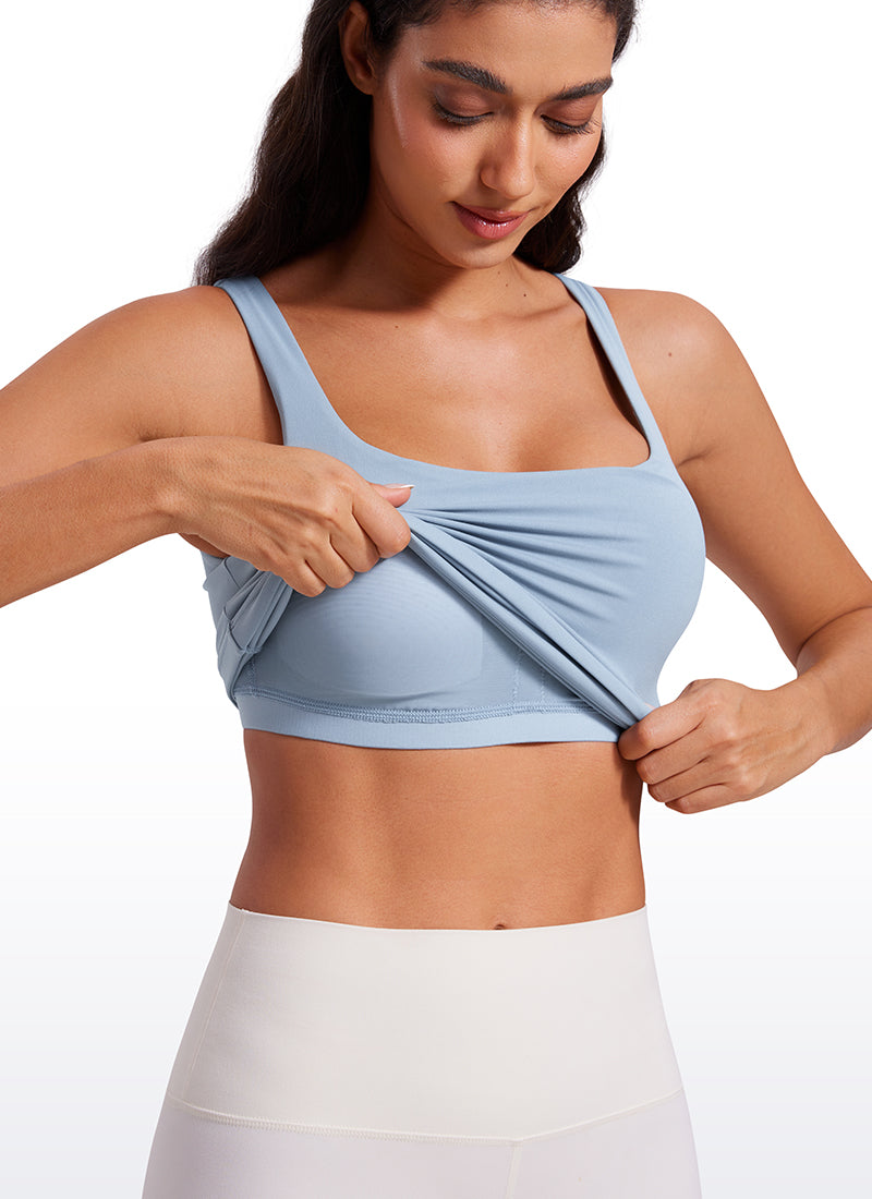 CRZ YOGA Atasan Wanita SlimFit " Butterluxe " dengan Bra Terintegrasi, Model U-Neck, Warna Biru Cambric