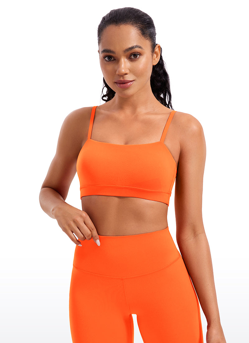 CRZ YOGA Womens Butterluxe  Adjustable Spaghetti Thin Strap Sports Bra Neon Orange