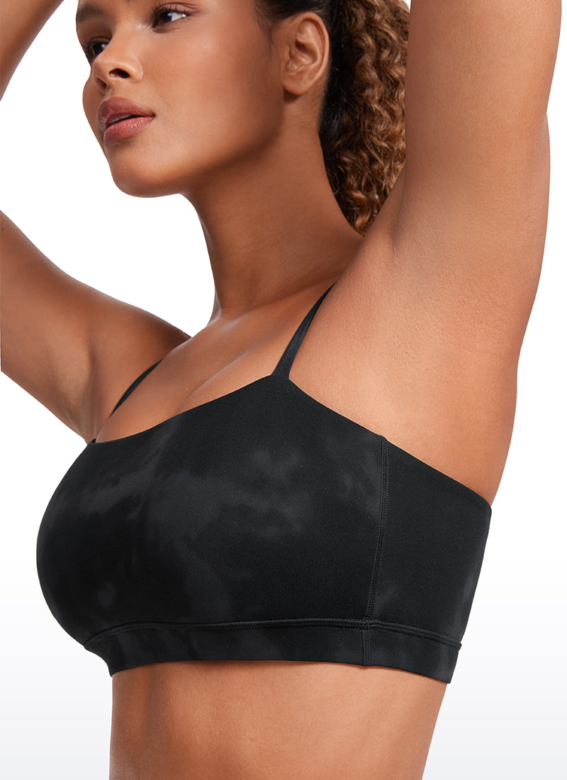 CRZ YOGA Womens Butterluxe  Adjustable Spaghetti Thin Strap Sports Bra Black Tie Dye Flowers