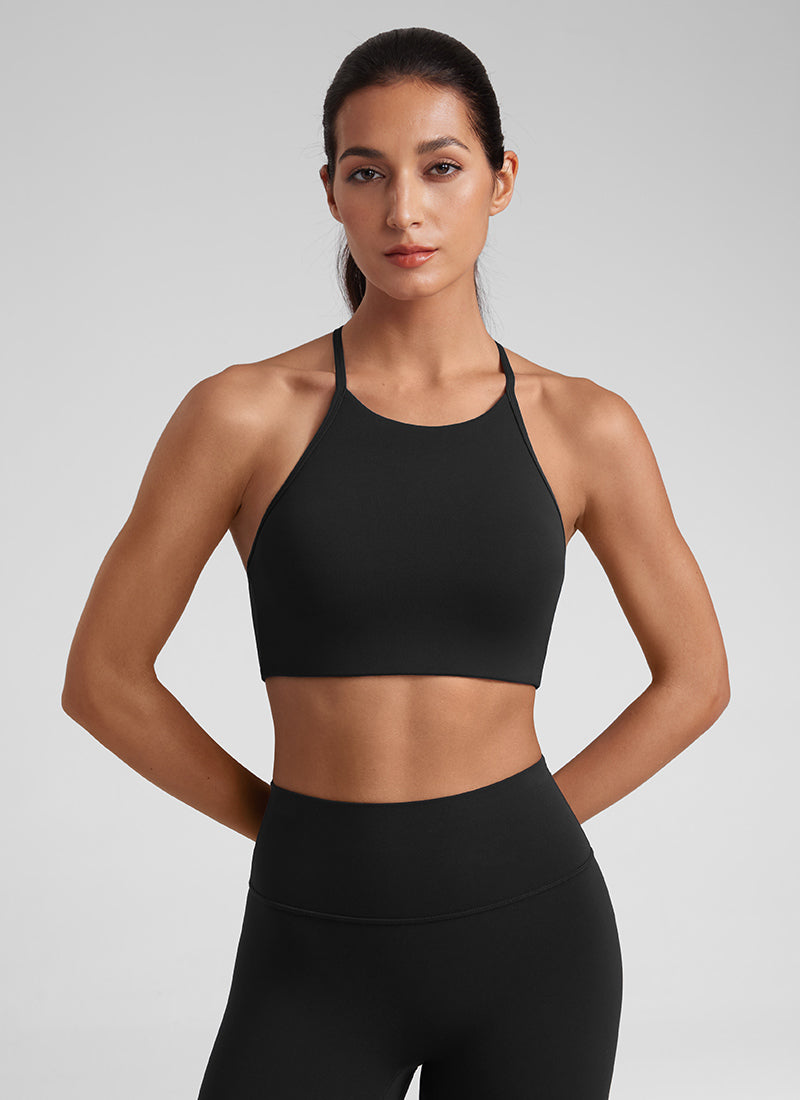 CRZ YOGA Bra Olahraga Y Racerback Leher Tinggi Butterluxe Tali Tipis Wanita Hitam