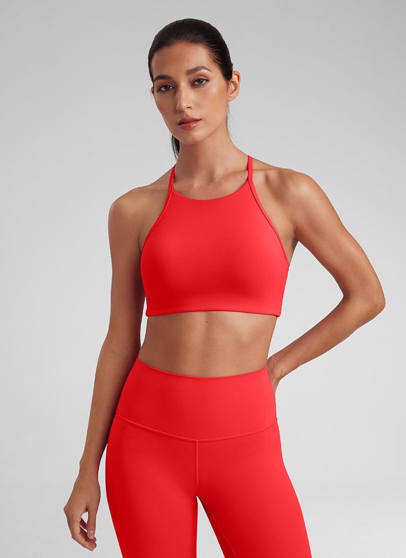 CRZ YOGA Butterluxe Bra Olahraga Wanita High Neck Racerback Tali Tipis Merah Tua