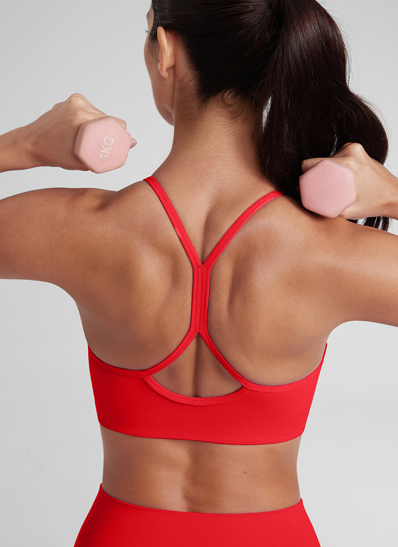CRZ YOGA Butterluxe Bra Olahraga Wanita High Neck Racerback Tali Tipis Merah Tua