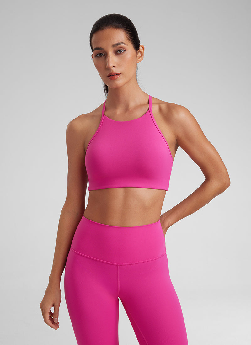 CRZ YOGA Bra Olahraga Y Racerback Leher Tinggi Butterluxe Tali Tipis Wanita Hibiscus Purple